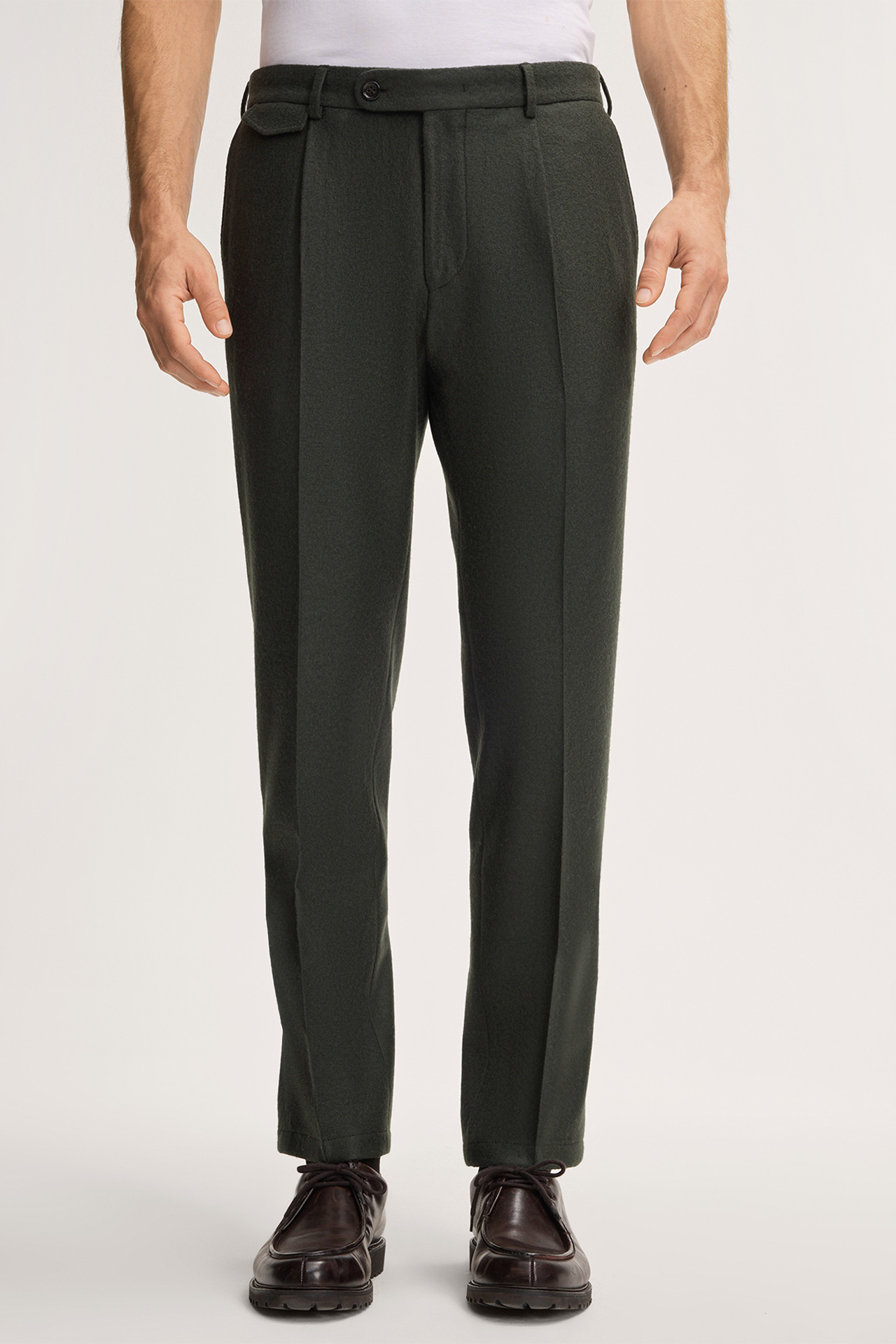 Silvi Modular Wool Trousers with Pleats in Olive