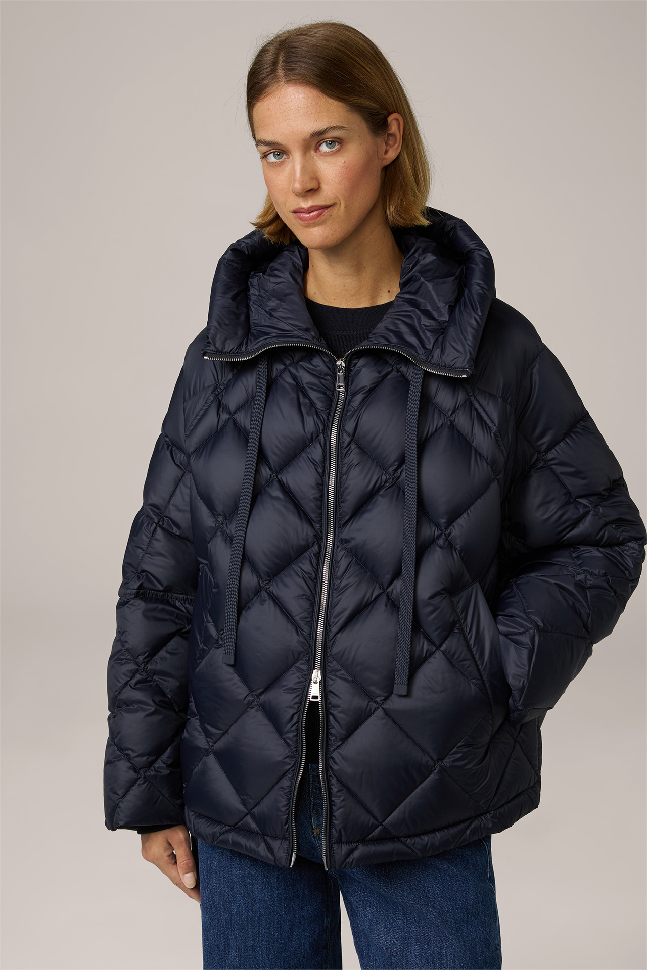 Daunen-Capejacke, gesteppt, in Navy