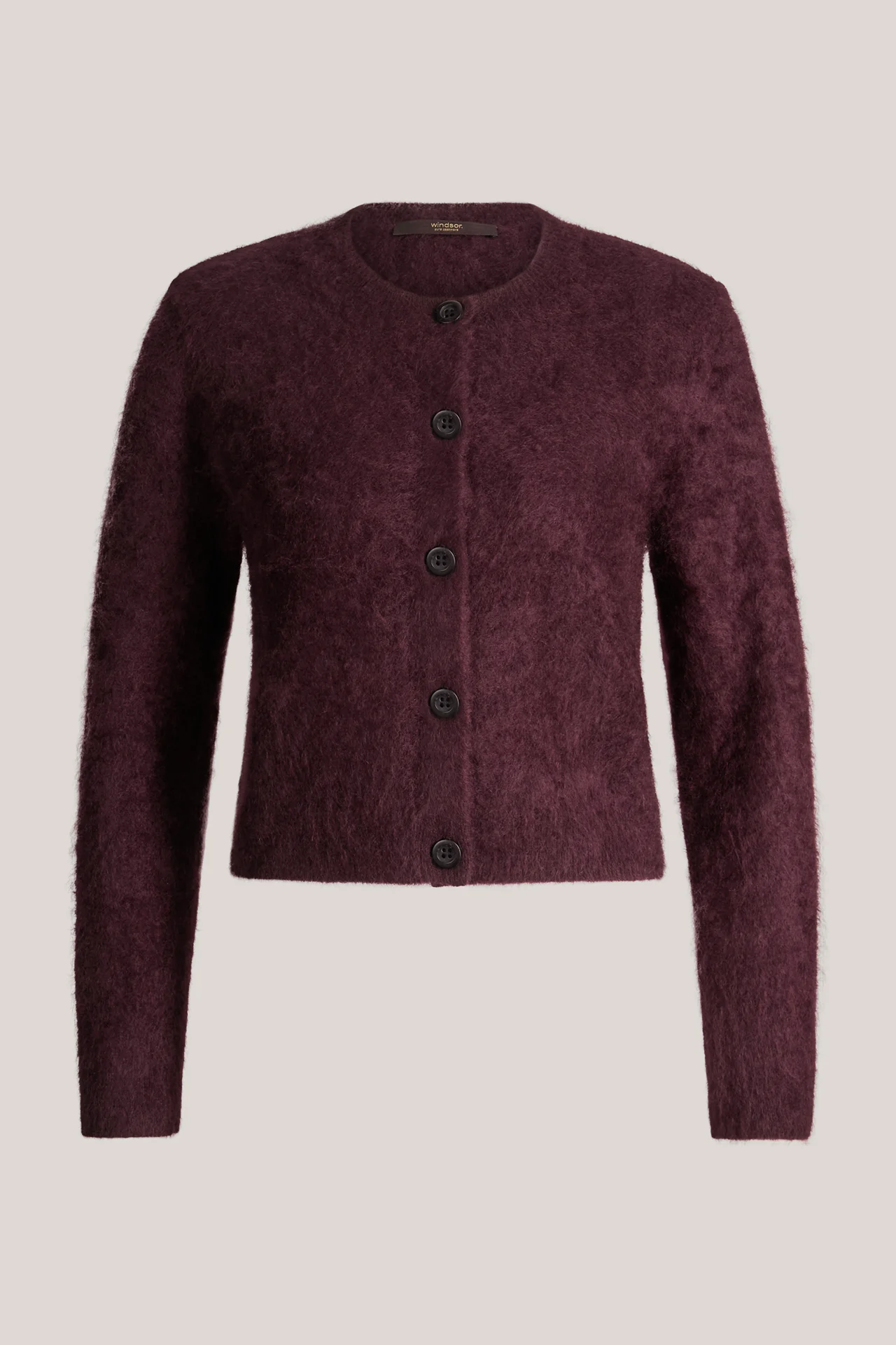 Brushed-Cashmere-Rundhals-Cardigan in Dunkelrot