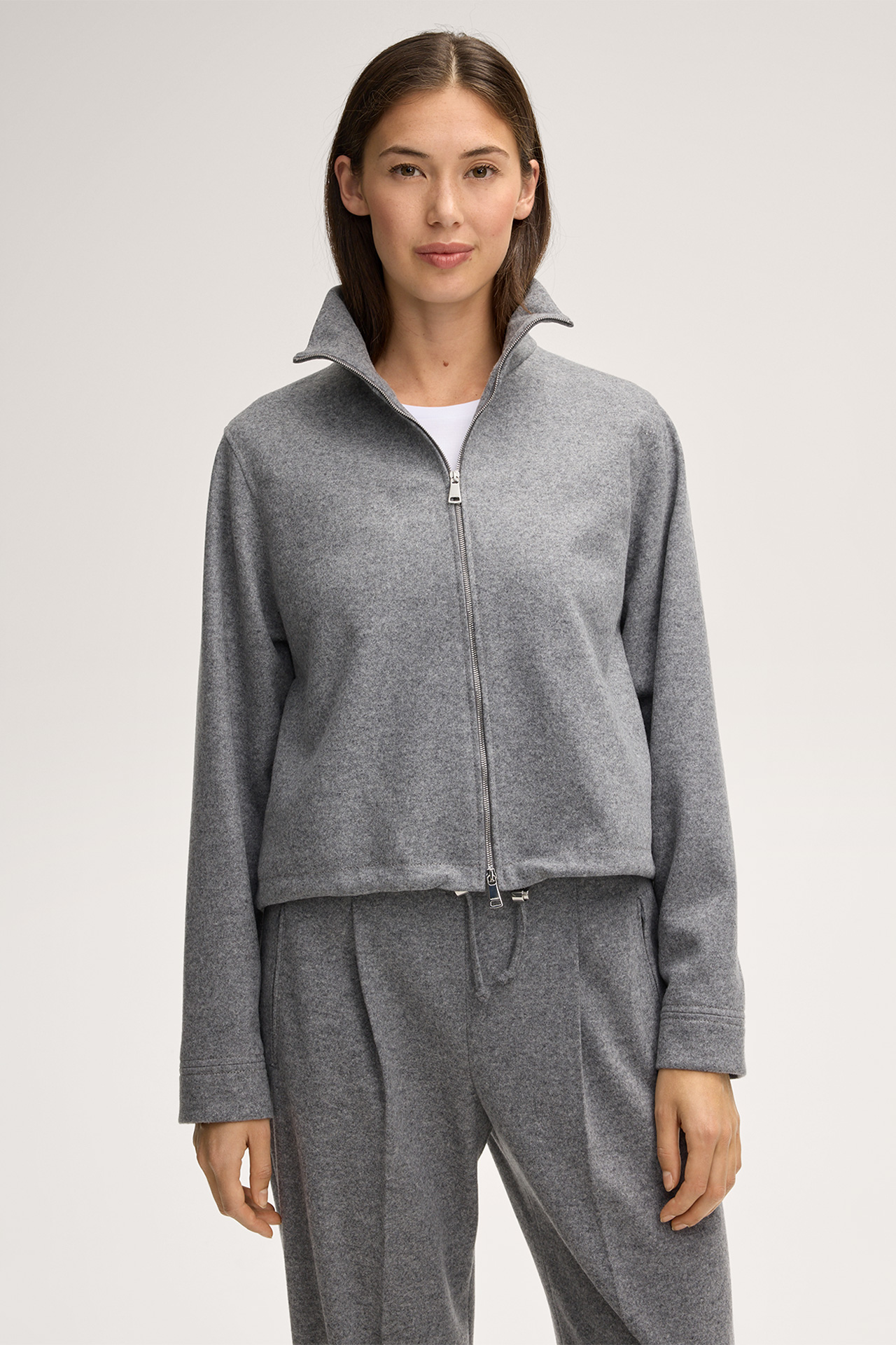 Wolljersey-Zipper-Jacke in Grau