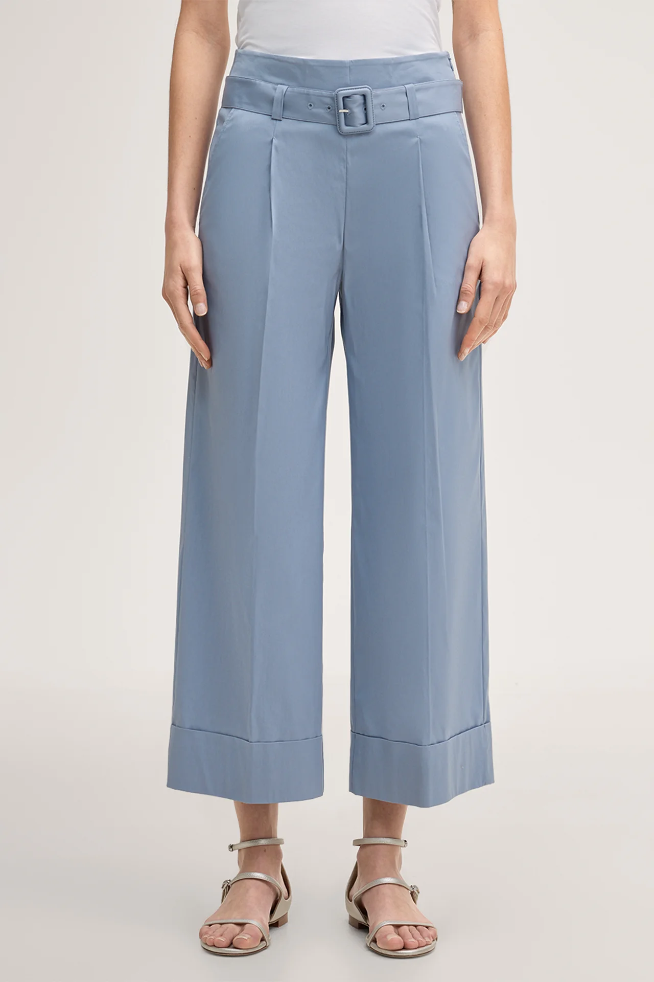 Baumwollstretch-Culotte mit Bundfalte in Hellblau