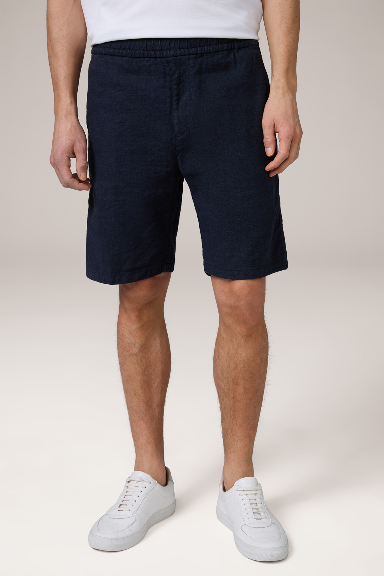 Leinenmix-Short Scurtino mit Kordelzug in Navy