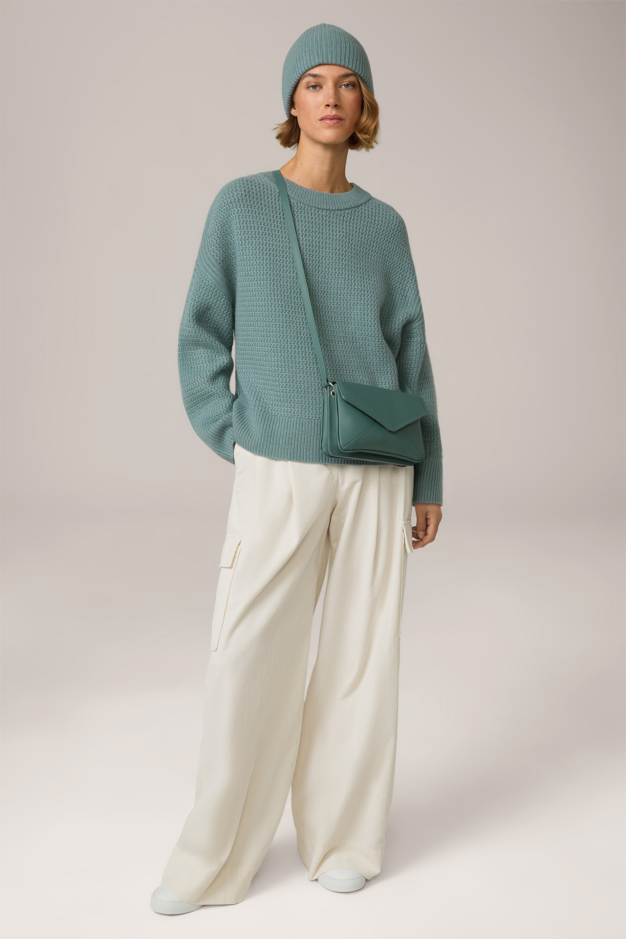 Cashmere-Pullover mit Struktur in Hellblau