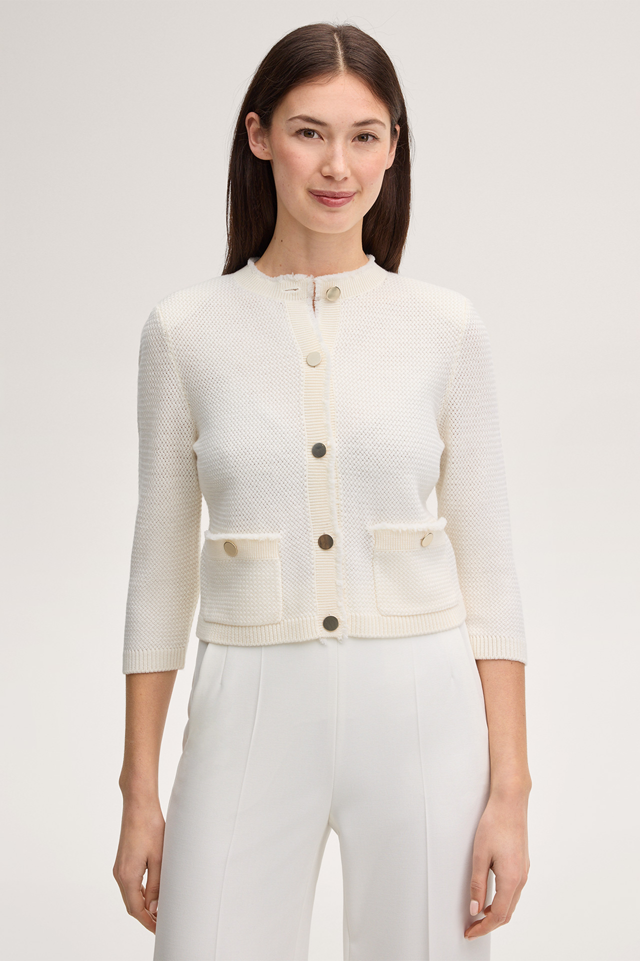 Cardigan en maille de laine mérinos, écru