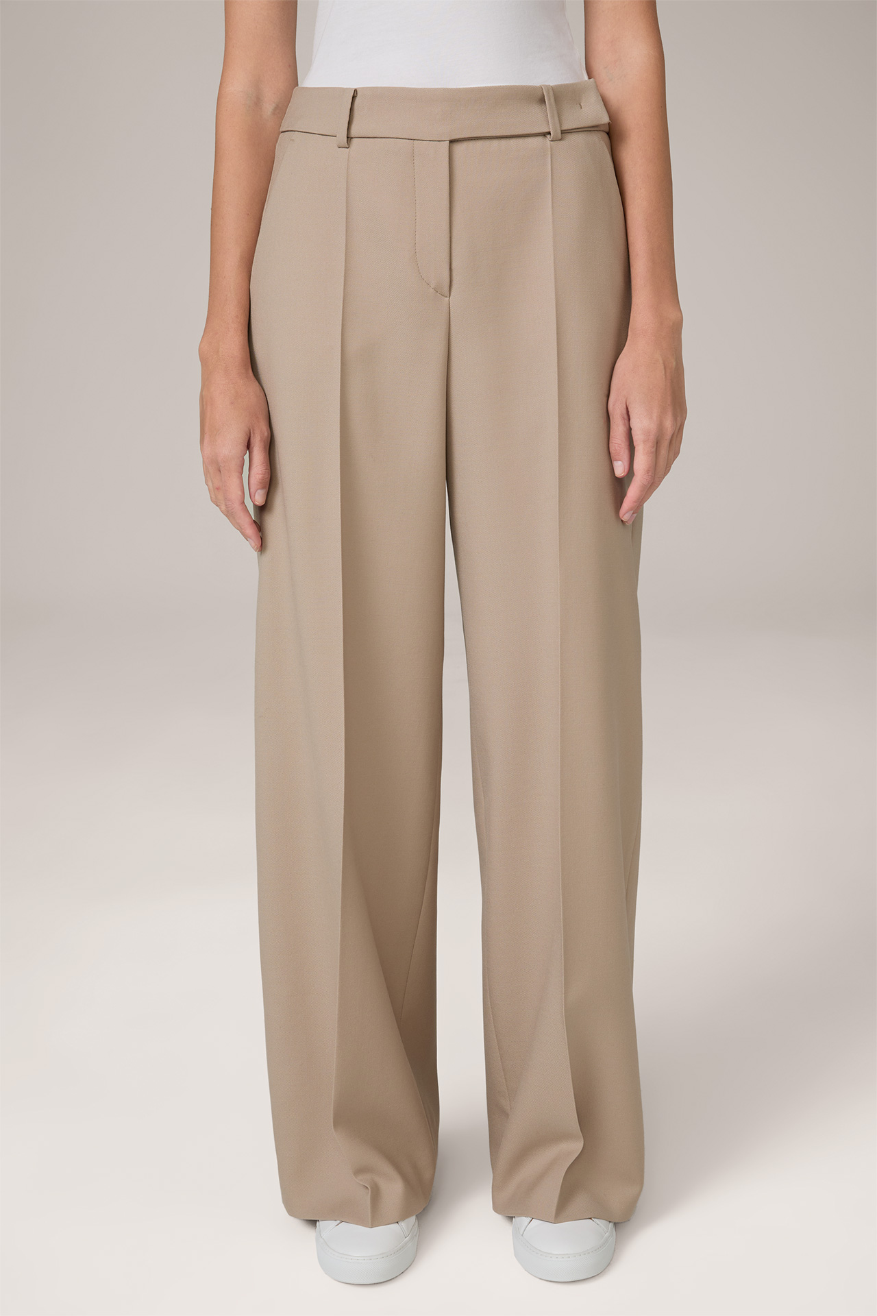 Schurwoll-Twill-Palazzo-Hose in Beige