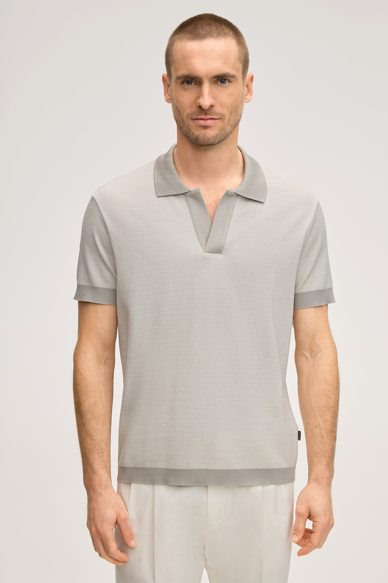 Florito Cotton Polo Shirt in Grey Marl