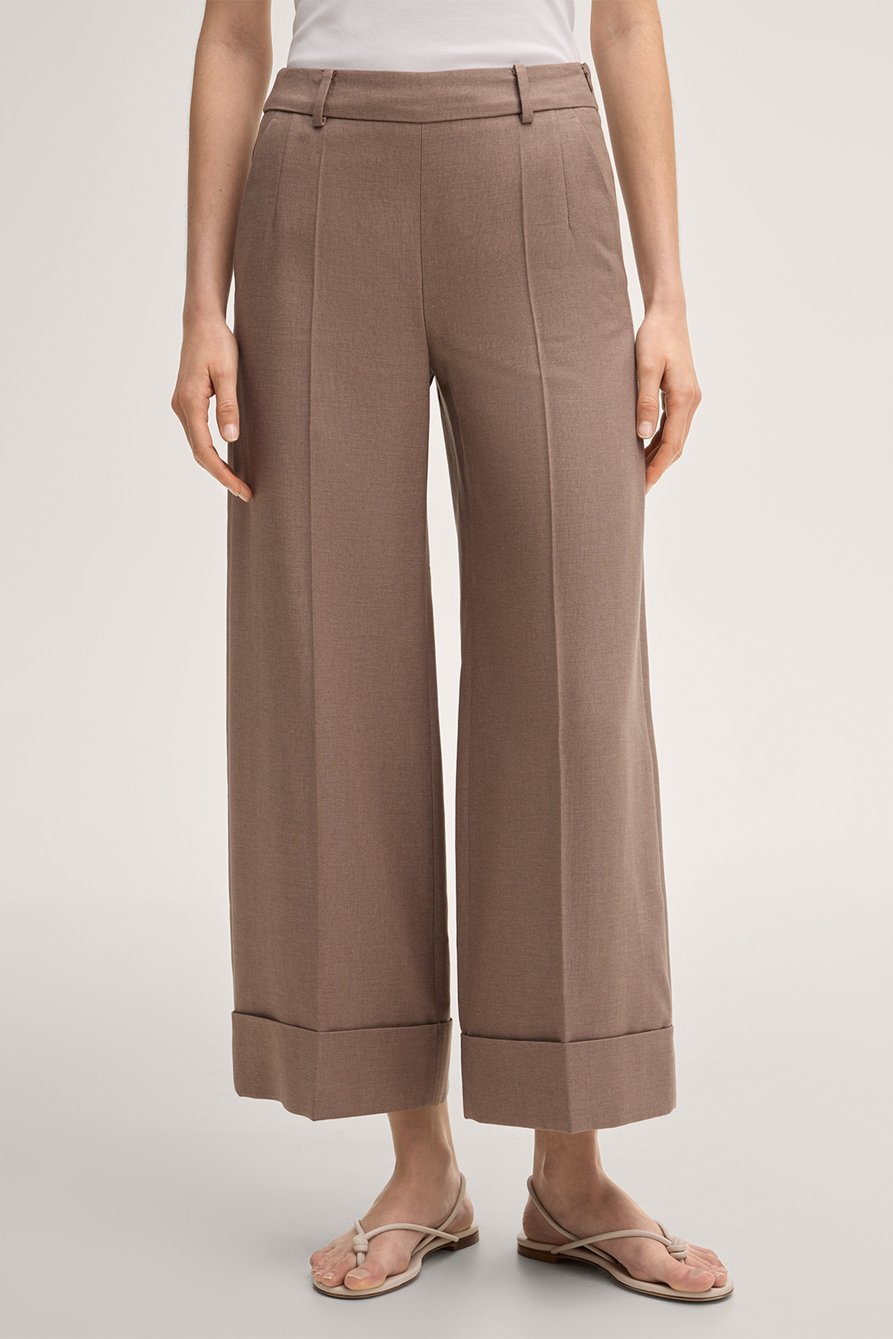 Lyocell culottes with turn-ups in brown