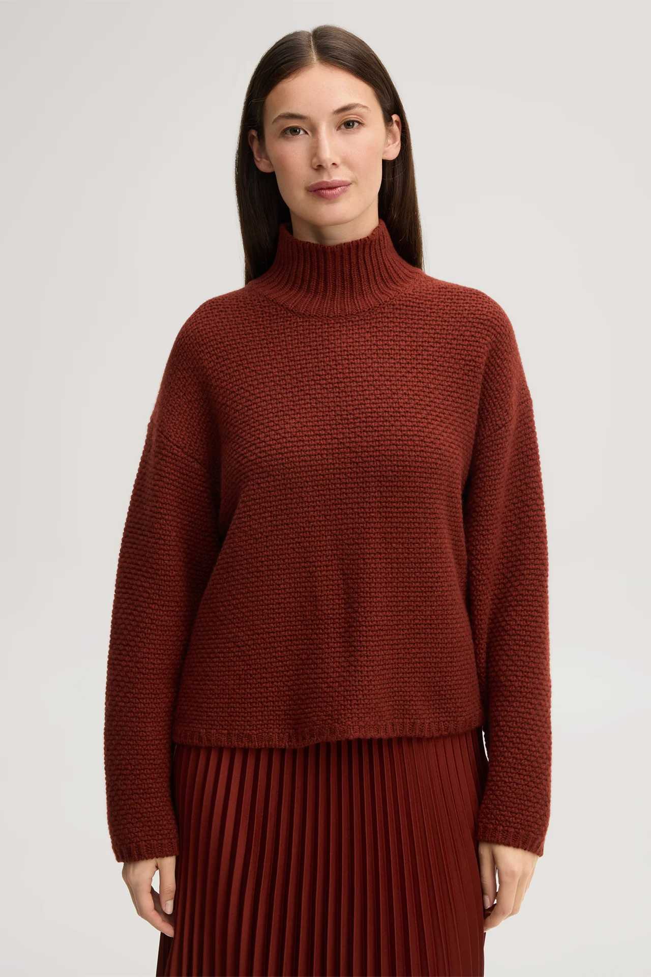 Cashmere-Stehkragen-Pullover in Dunkelrot