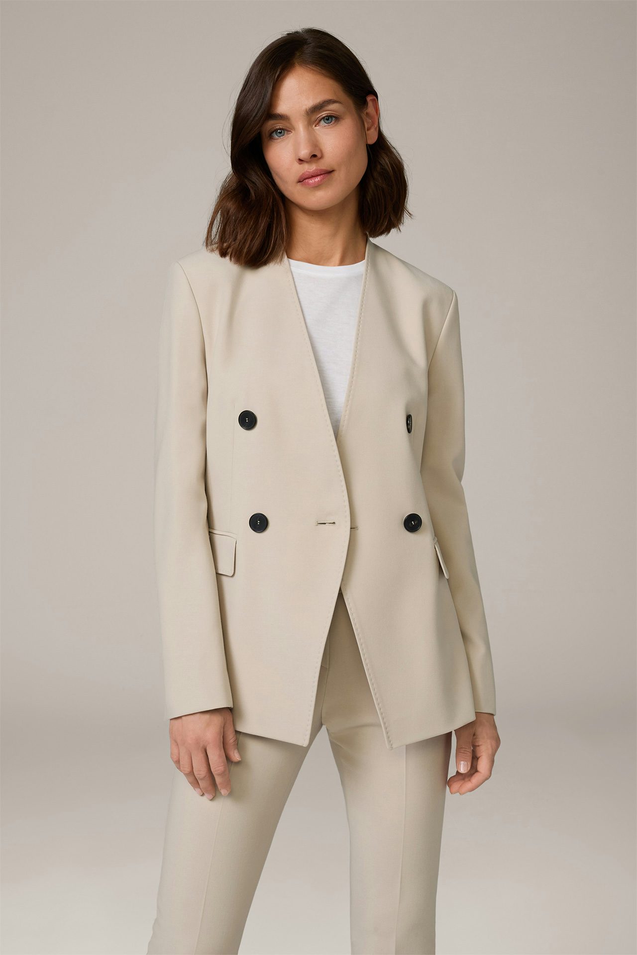 Crêpe-Doppelreiher-Blazer in Beige