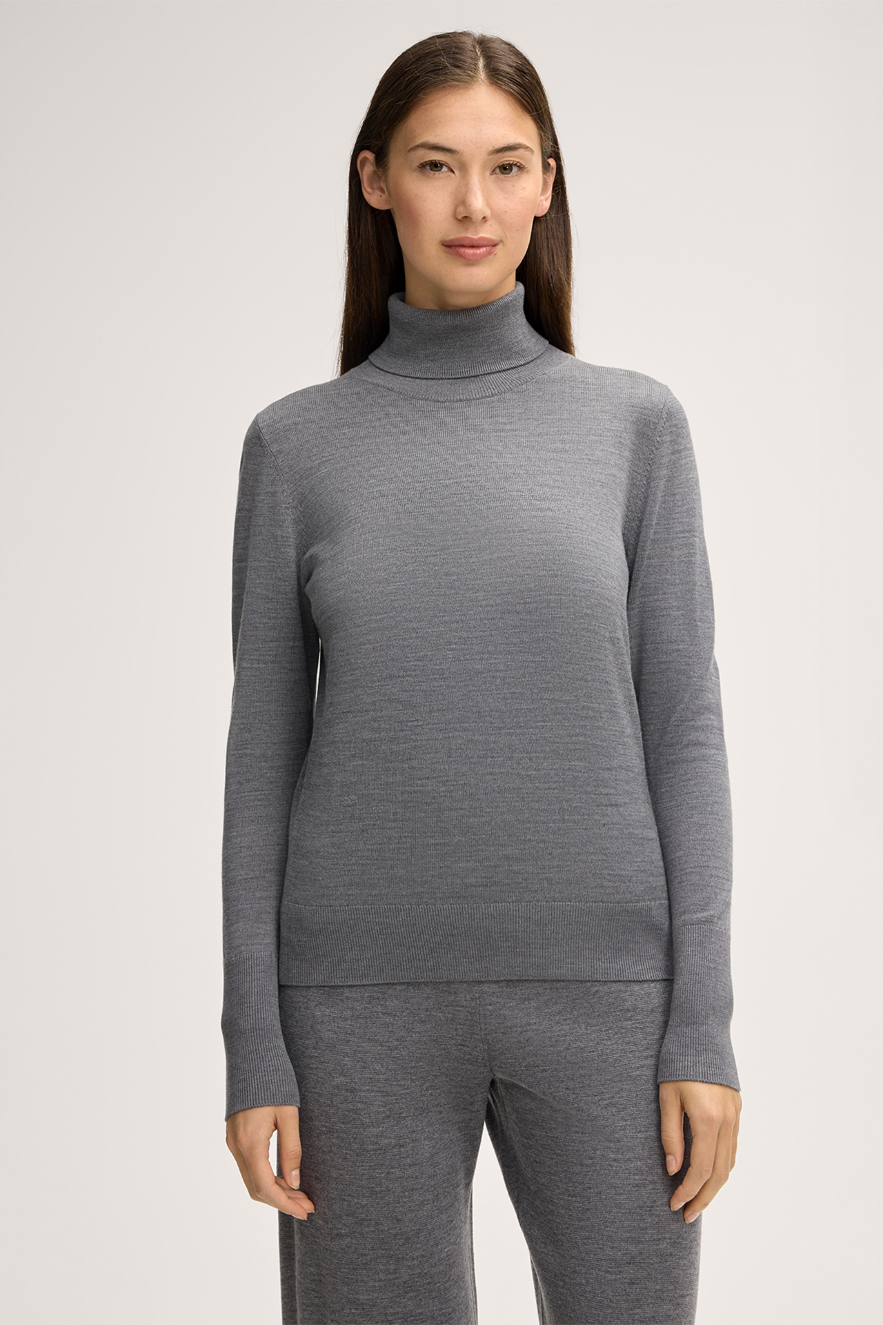 Merino-Feinstrick-Rollkragen-Pullover in Grau-Beige