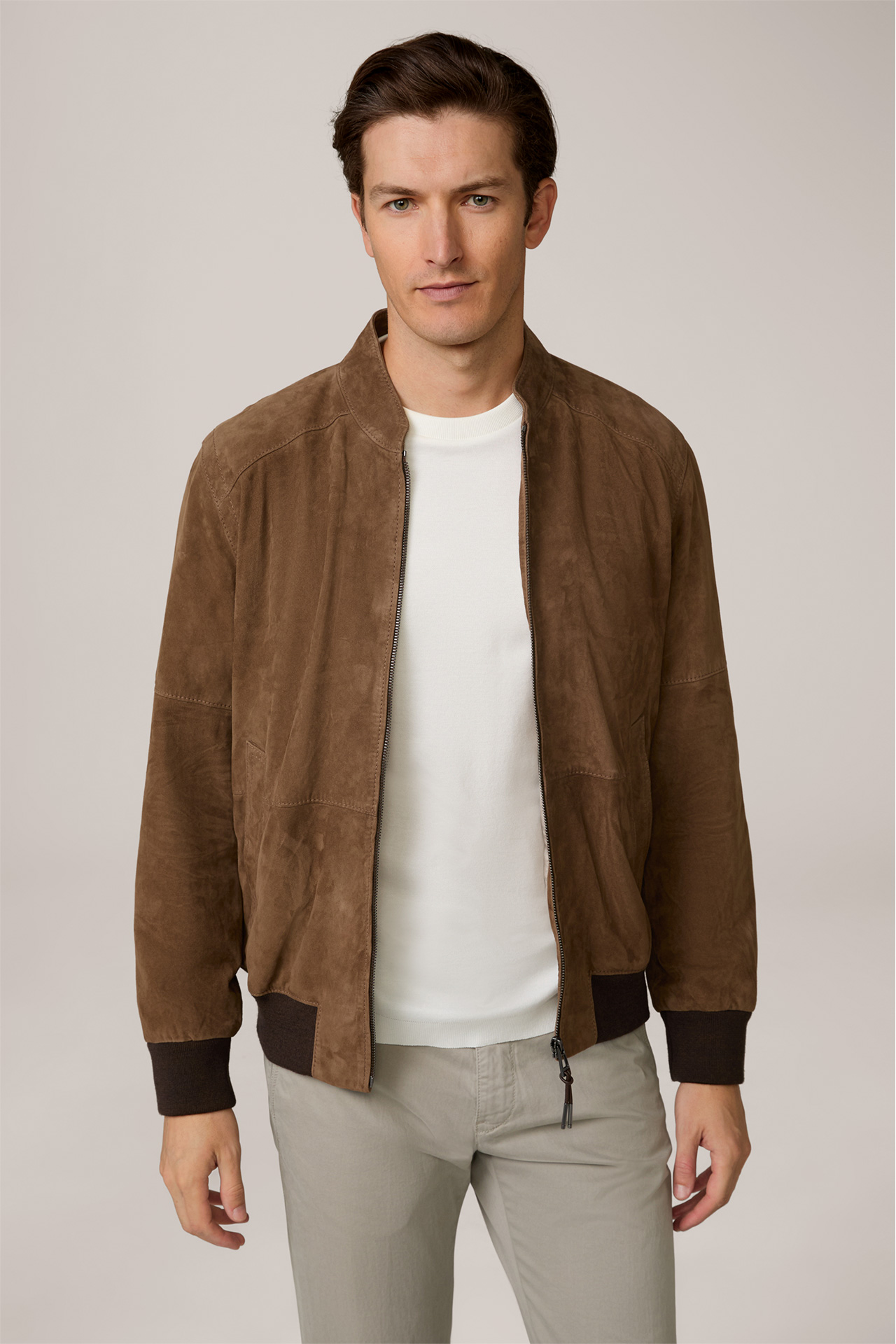 Ziegenvelours-Leder-Blouson Borello in Braun