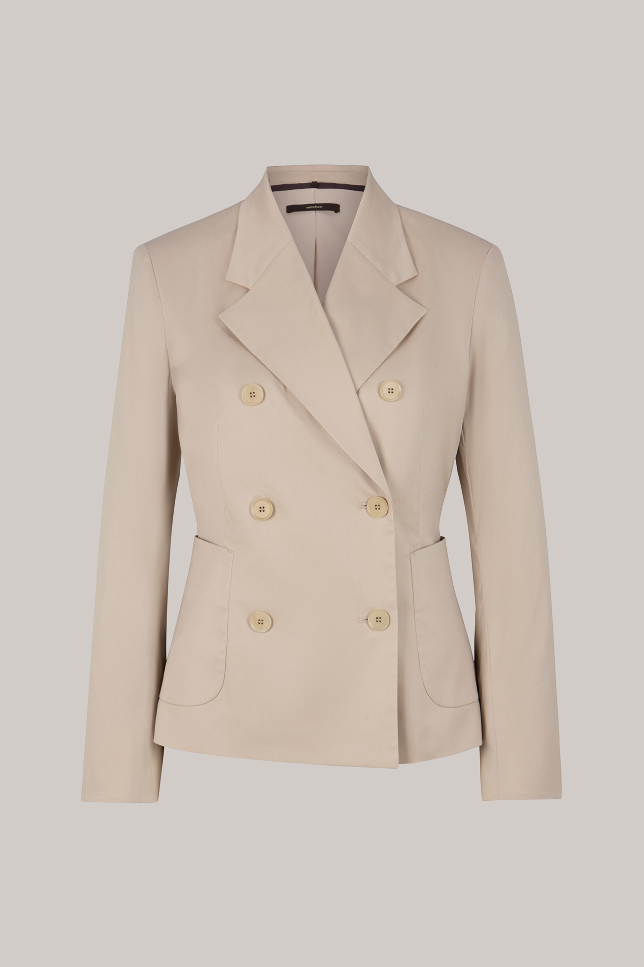 Baumwollstretch-Doppelreiher-Blazer in Beige