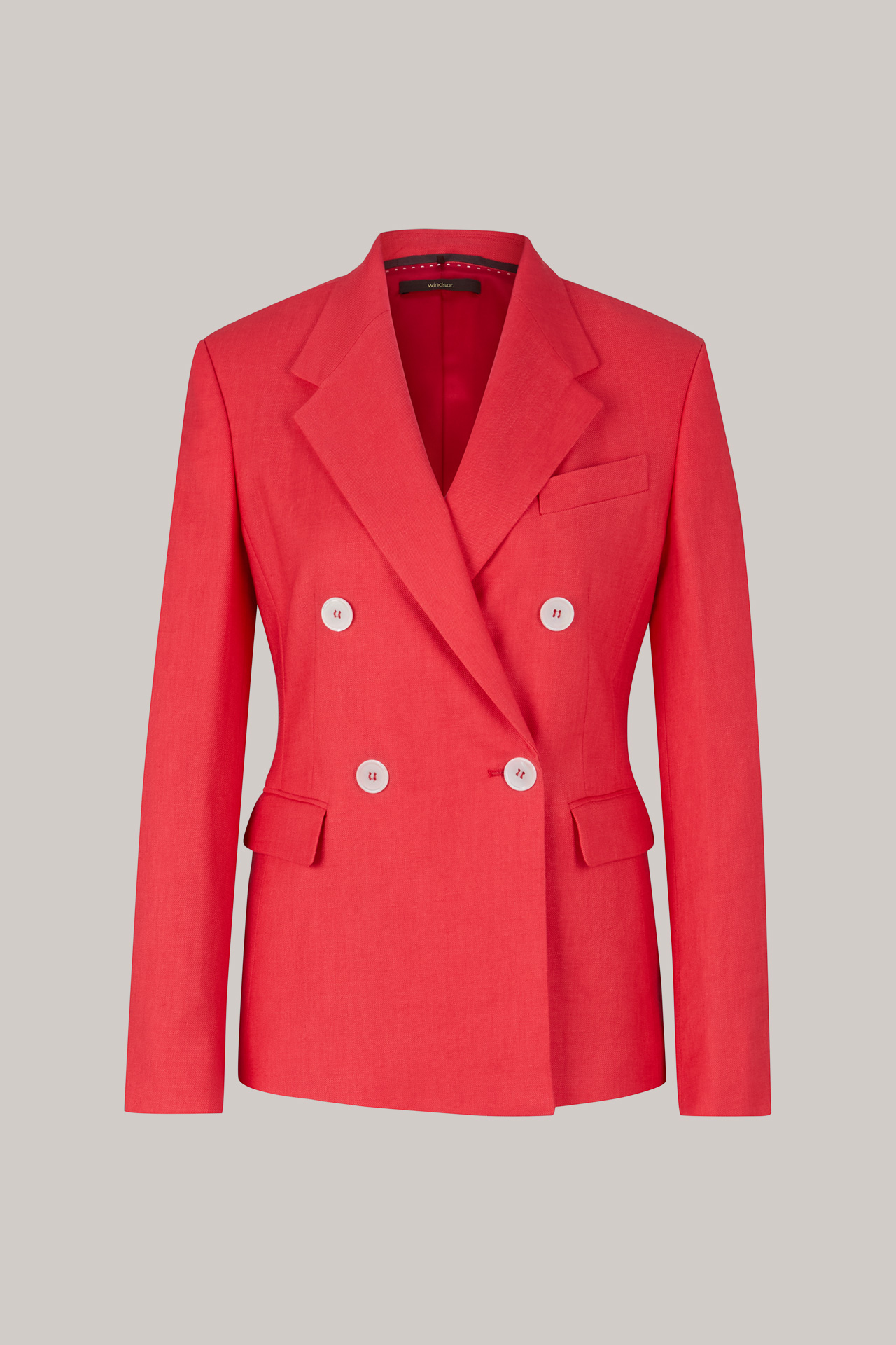 Leinenstretch-Doppelreiher-Blazer in Rot