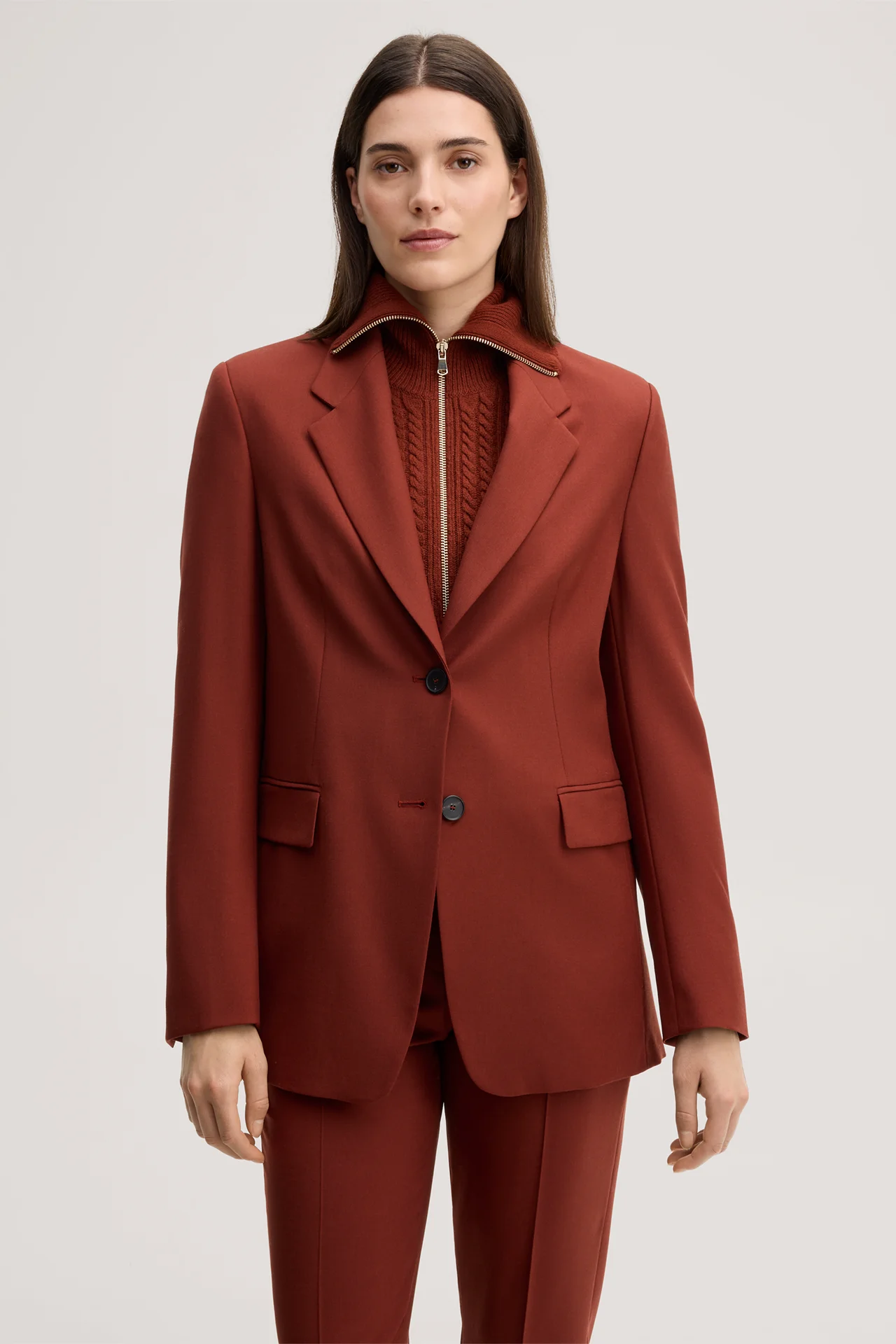 Schurwoll-Twill-Blazer in Dunkelrot