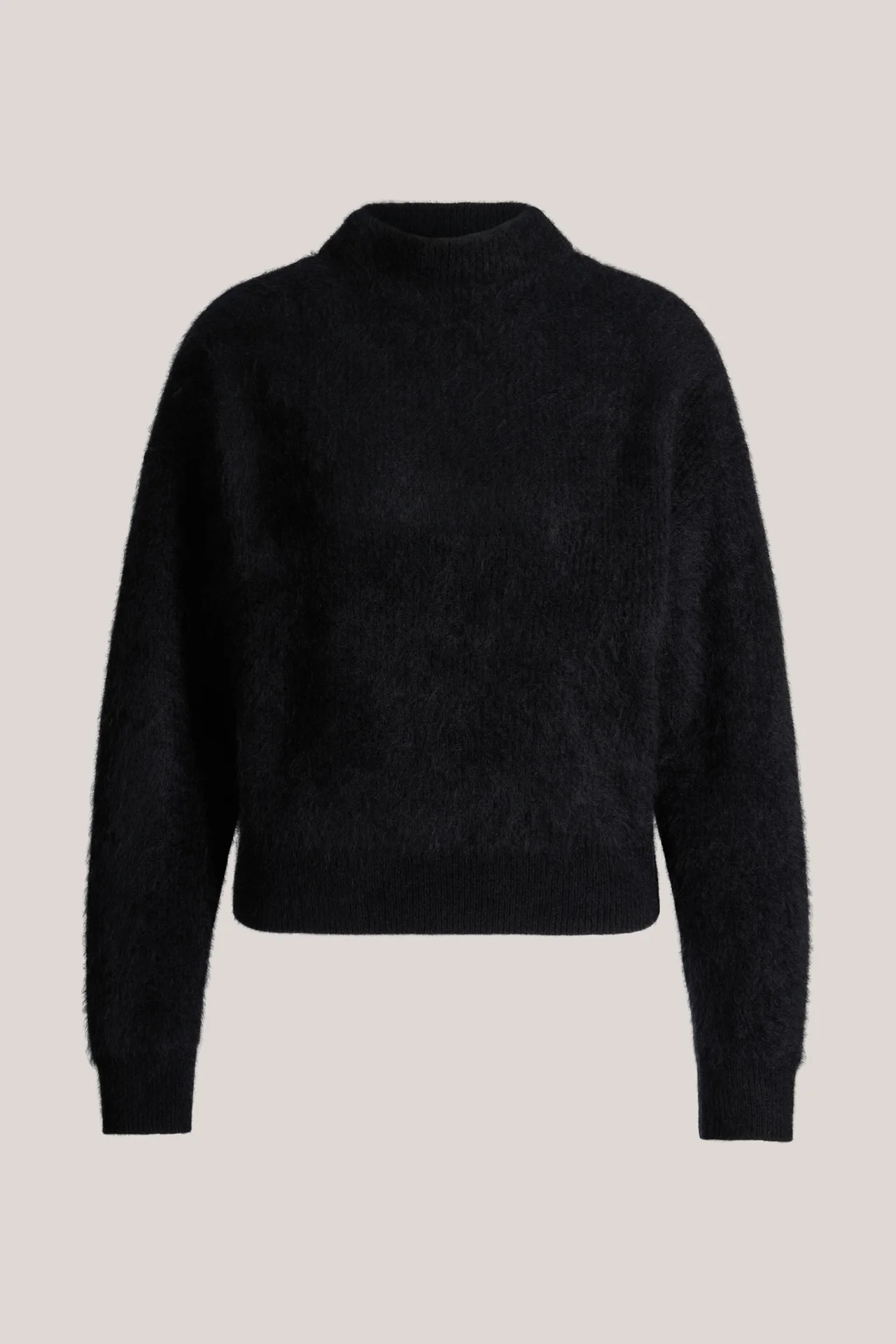 Brushed-Cashmere-Pullover mit Stehkragen in Schwarz