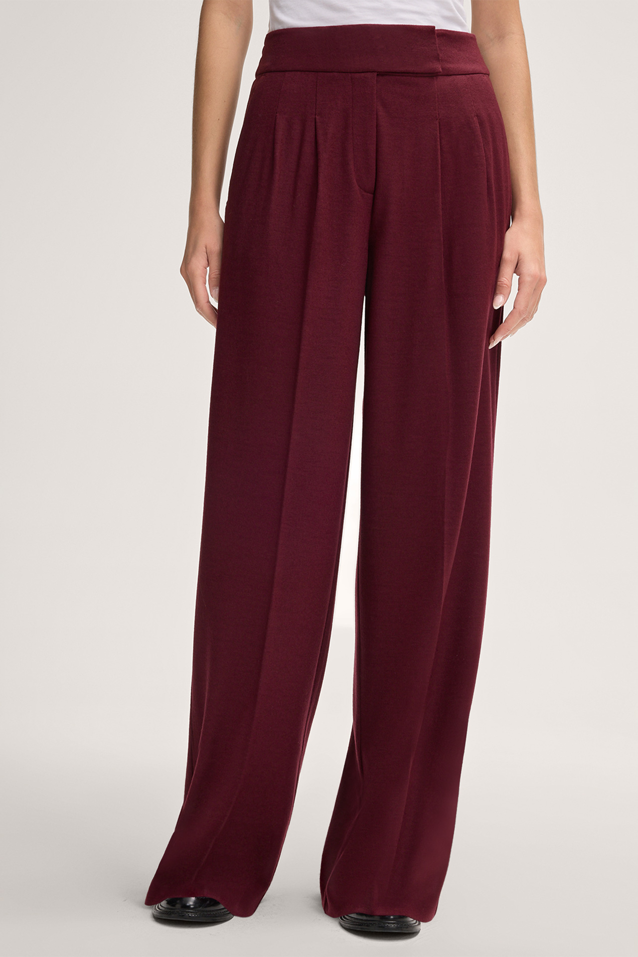 Wolljersey-Palazzo-Hose mit Bundfalte in Rot