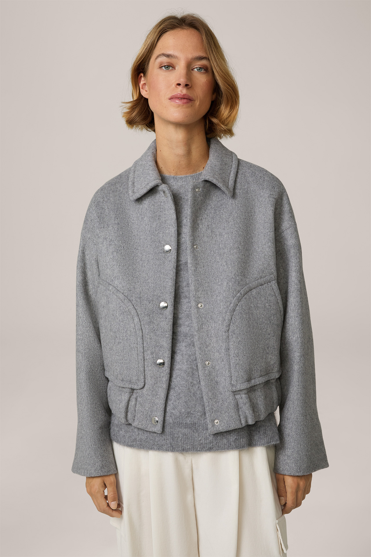 Wollmix-Blouson-Jacke mit Cashmere in Grau meliert