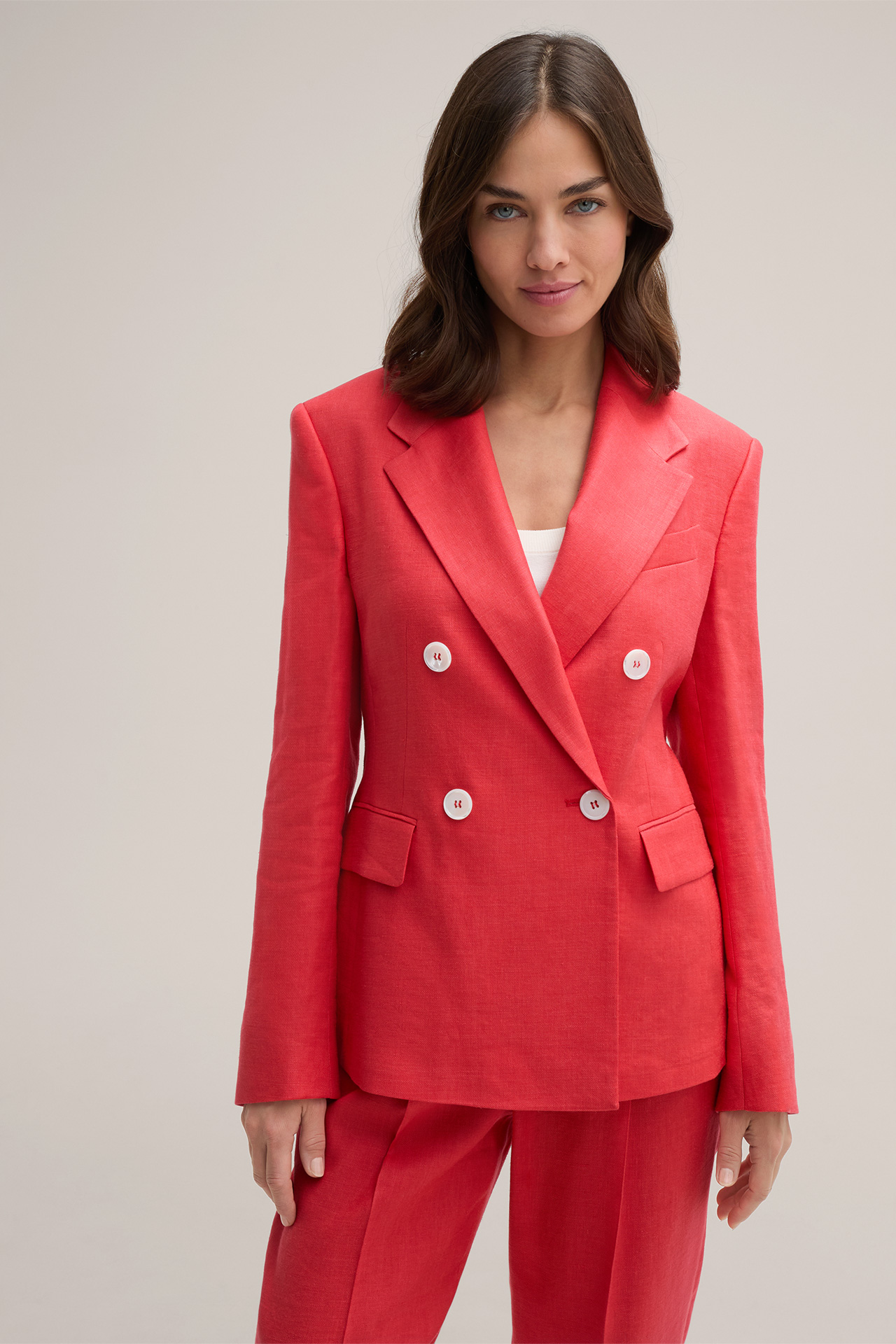 Leinenstretch-Doppelreiher-Blazer in Rot