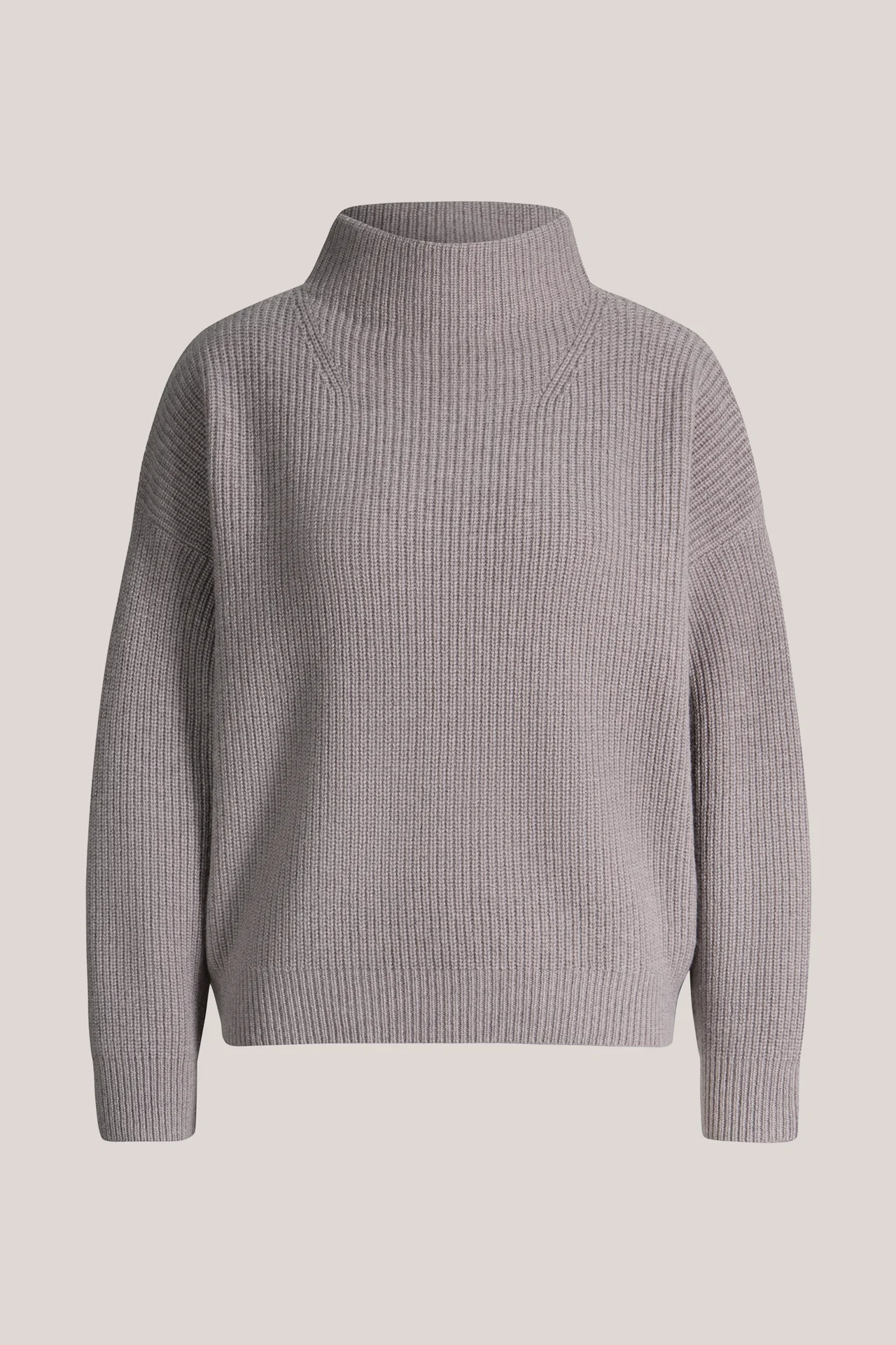 Schurwollmix-Stehkragen-Pullover mit Cashmere in Taupe