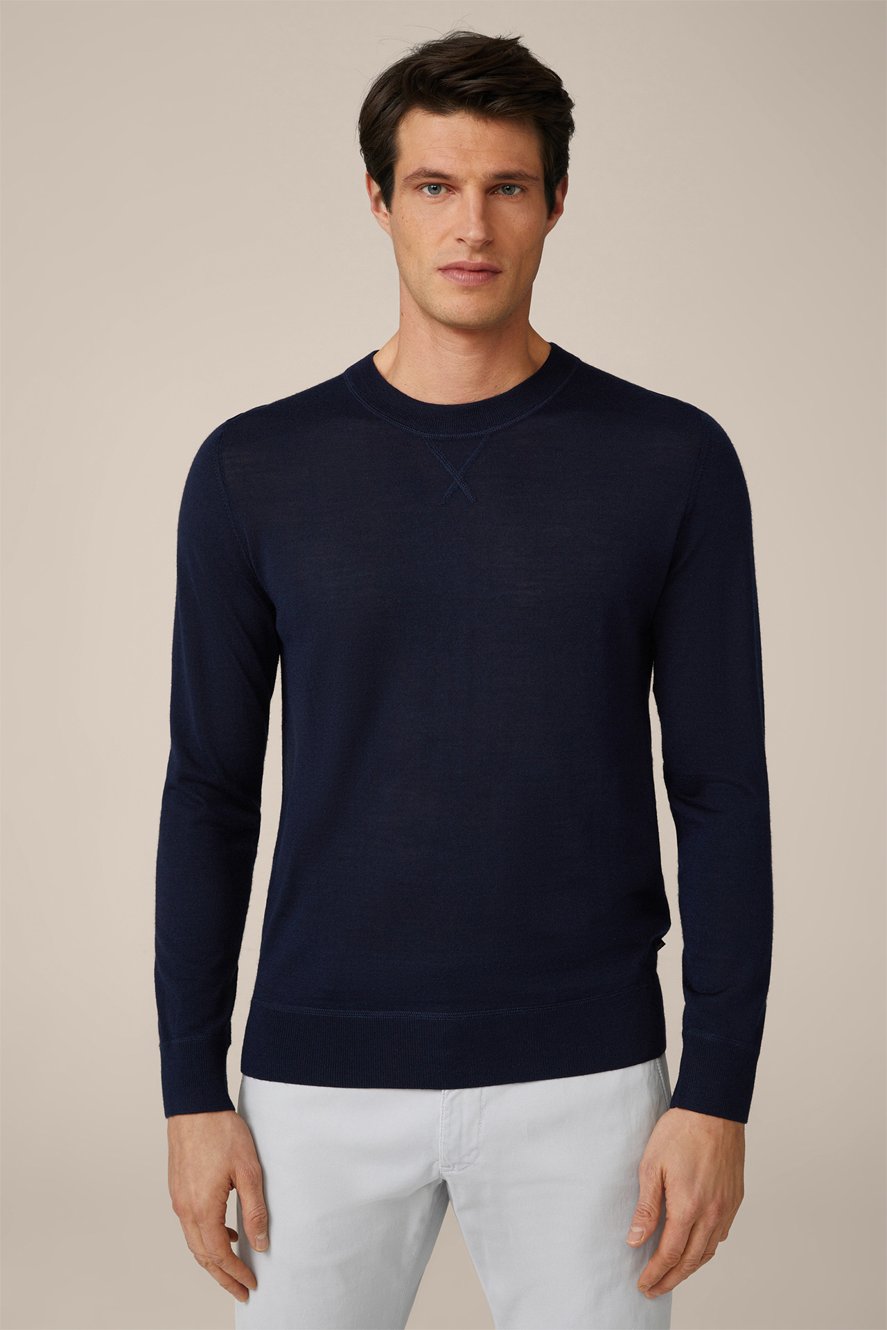 Strick-Pullover Nando mit Seide und Cashmere in Navy