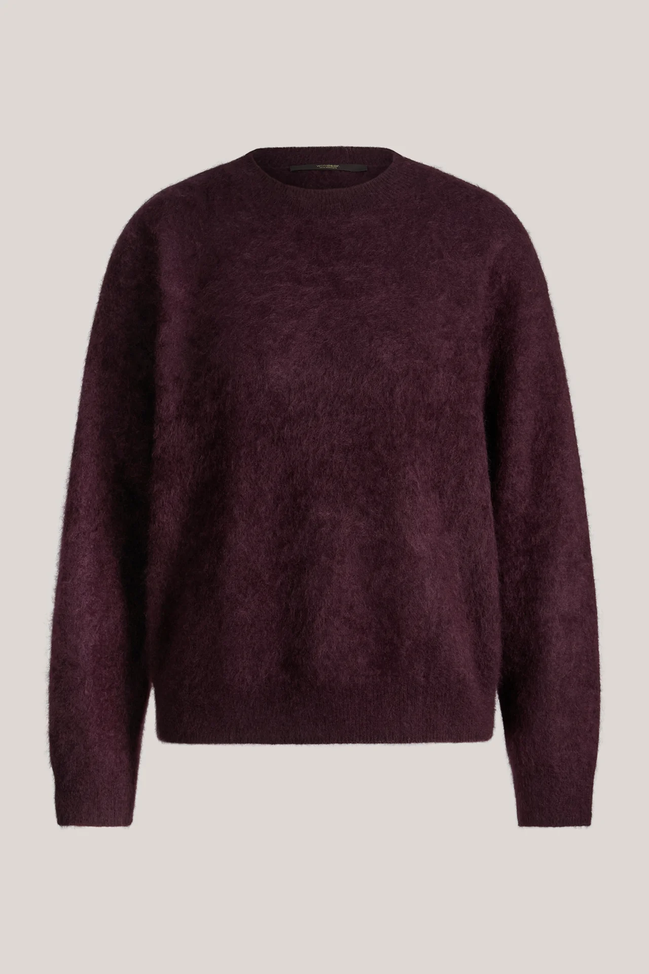 Brushed-Cashmere-Rundhals-Pullover in Dunkelrot