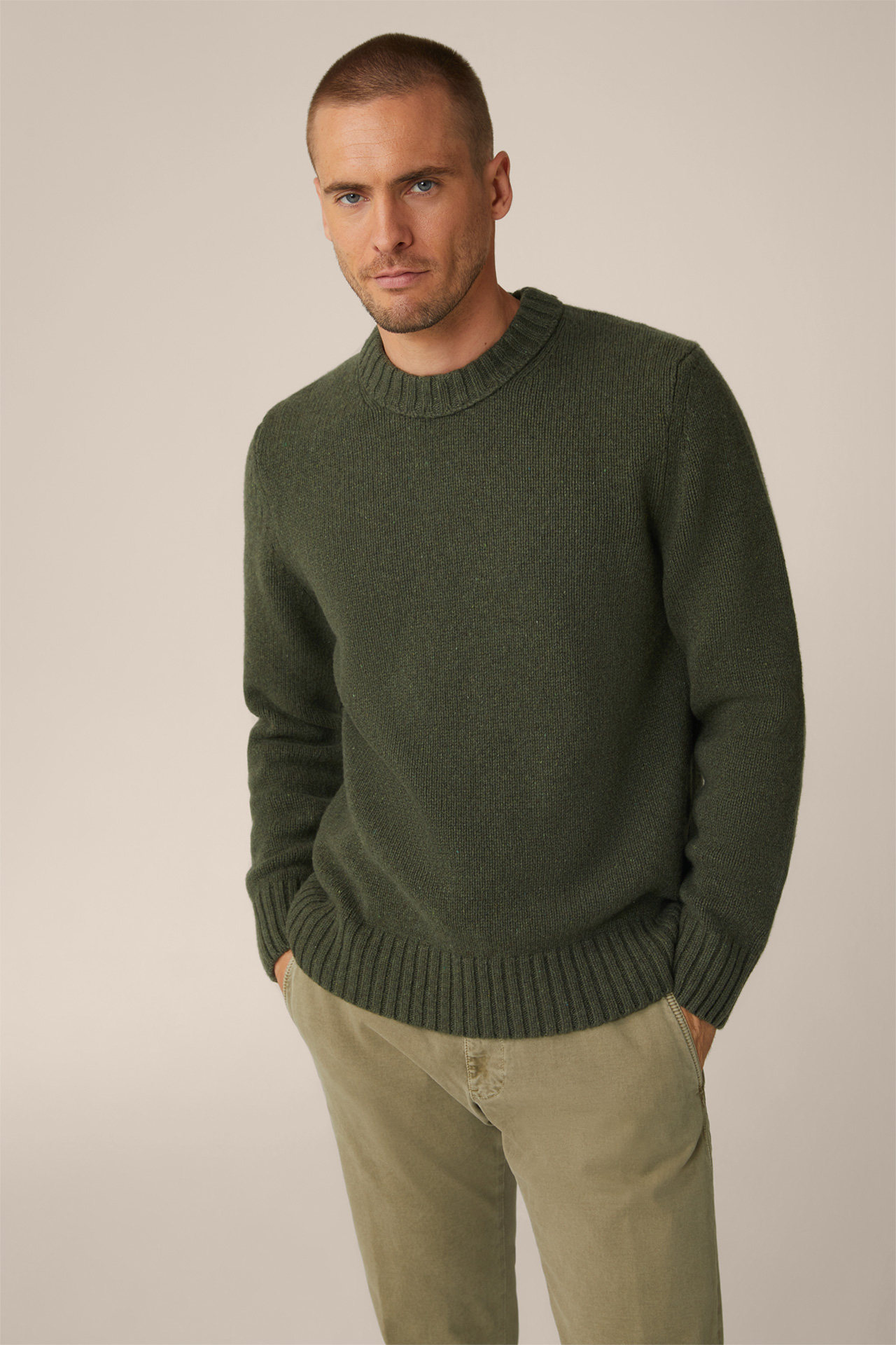 Cashmere-Strick-Rundhals-Pullover Ecosio in Oliv