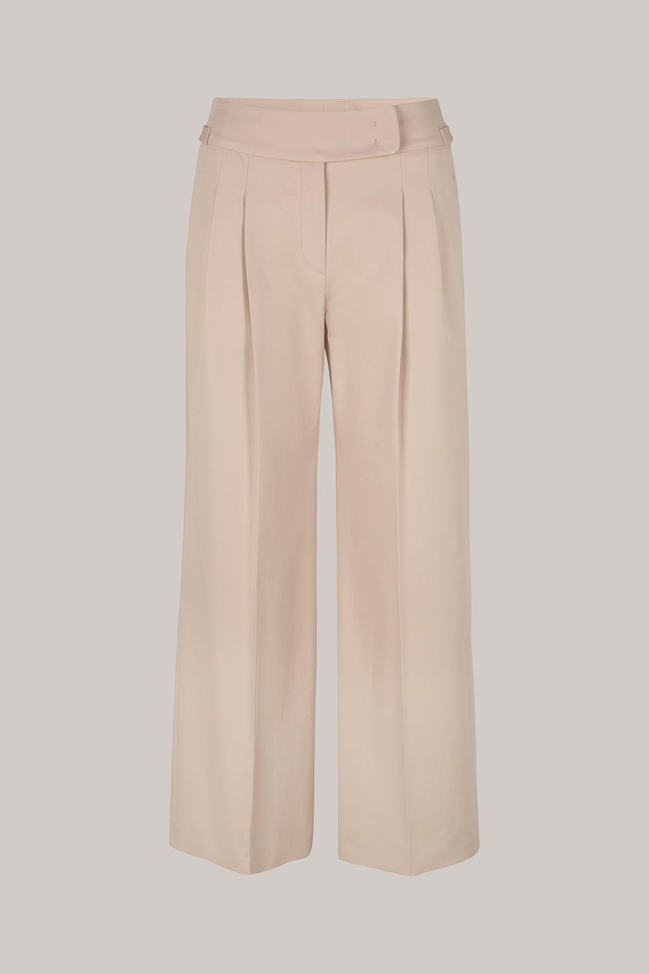 Double-Baumwollstretch-Bundfaltenhose, verkürzt, in Hellbeige