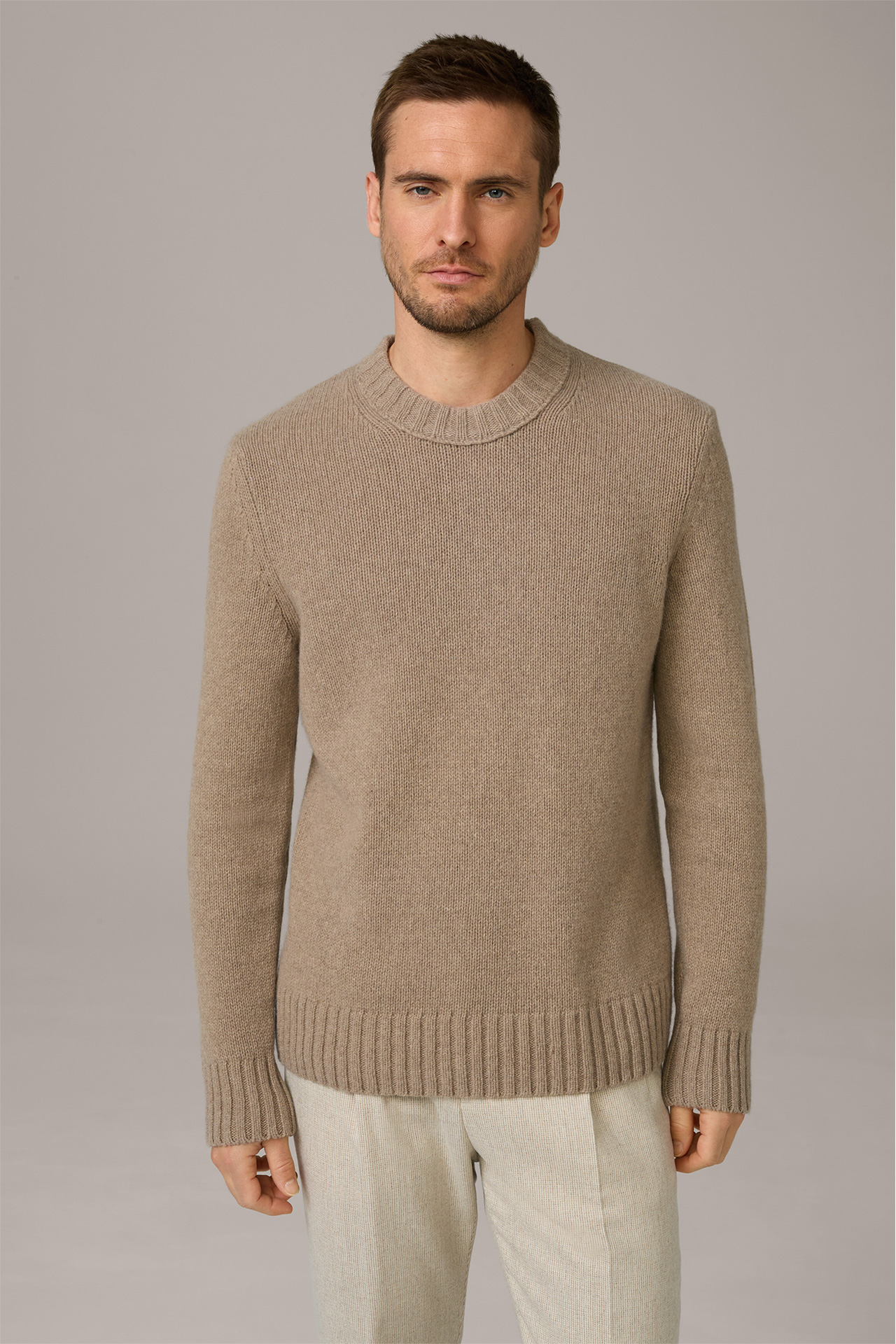 Cashmere-Strick-Rundhals-Pullover Ecosio in Beige