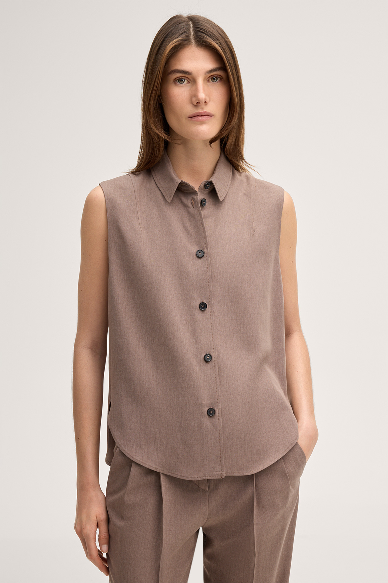 Lyocell hem blouse top in brown