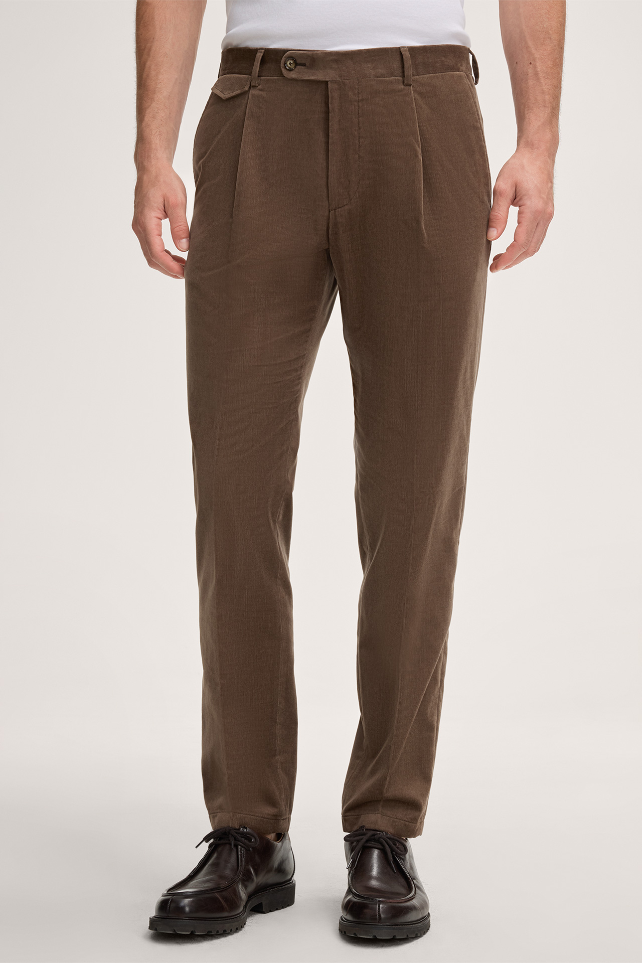 Silvi Pleat-front Needlecord Modular Trousers in Brown