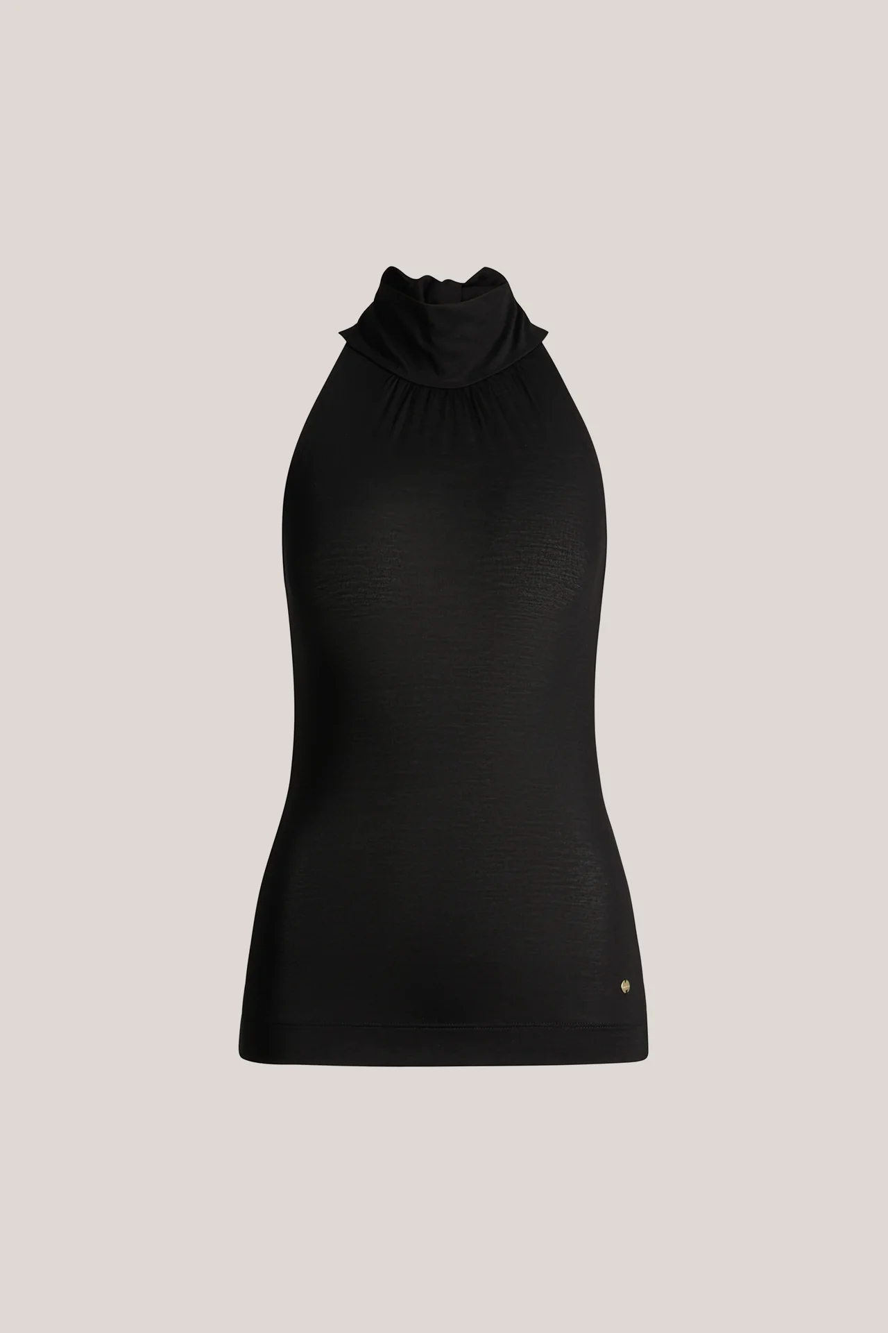 Lyocell-Stretch-Top mit Stehkragen in Schwarz