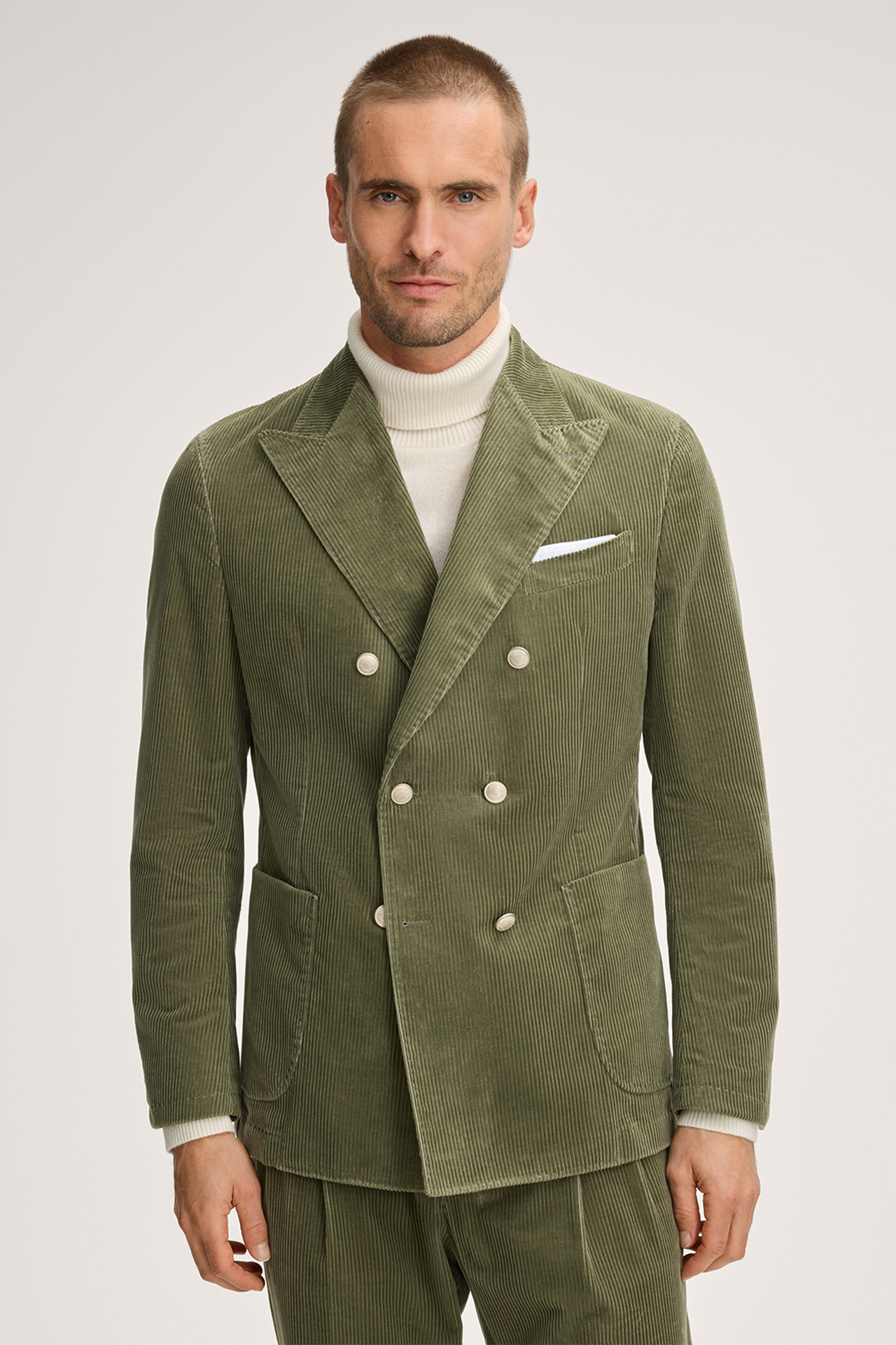 Salio Modular Double-Breasted Corduroy Jacket in Green