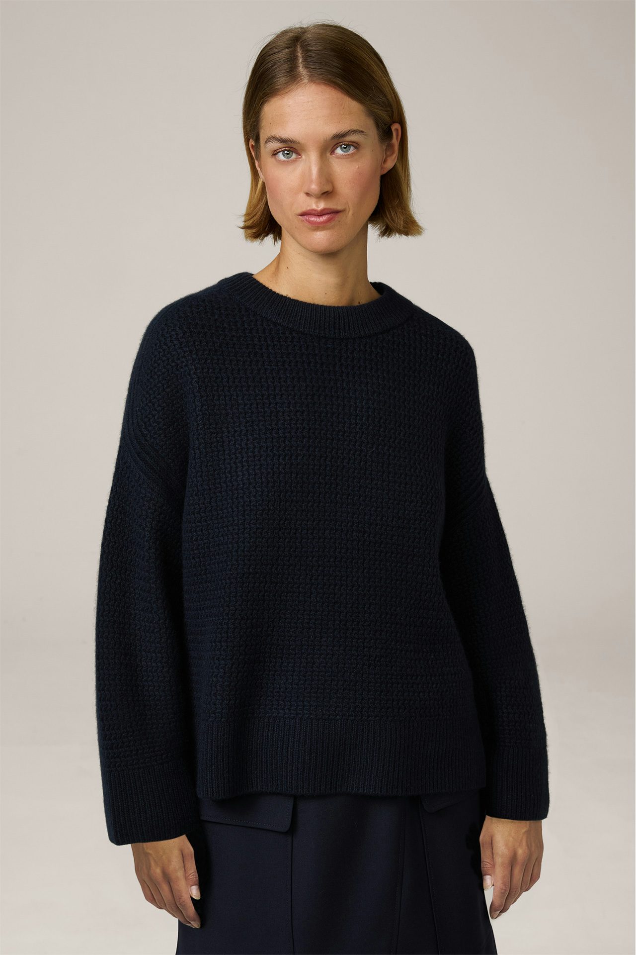 Cashmere-Pullover mit Struktur in Navy