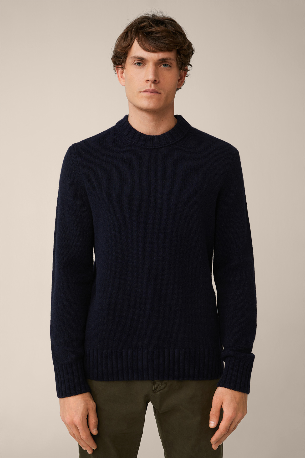 Cashmere-Strick-Rundhals-Pullover Ecosio in Navy