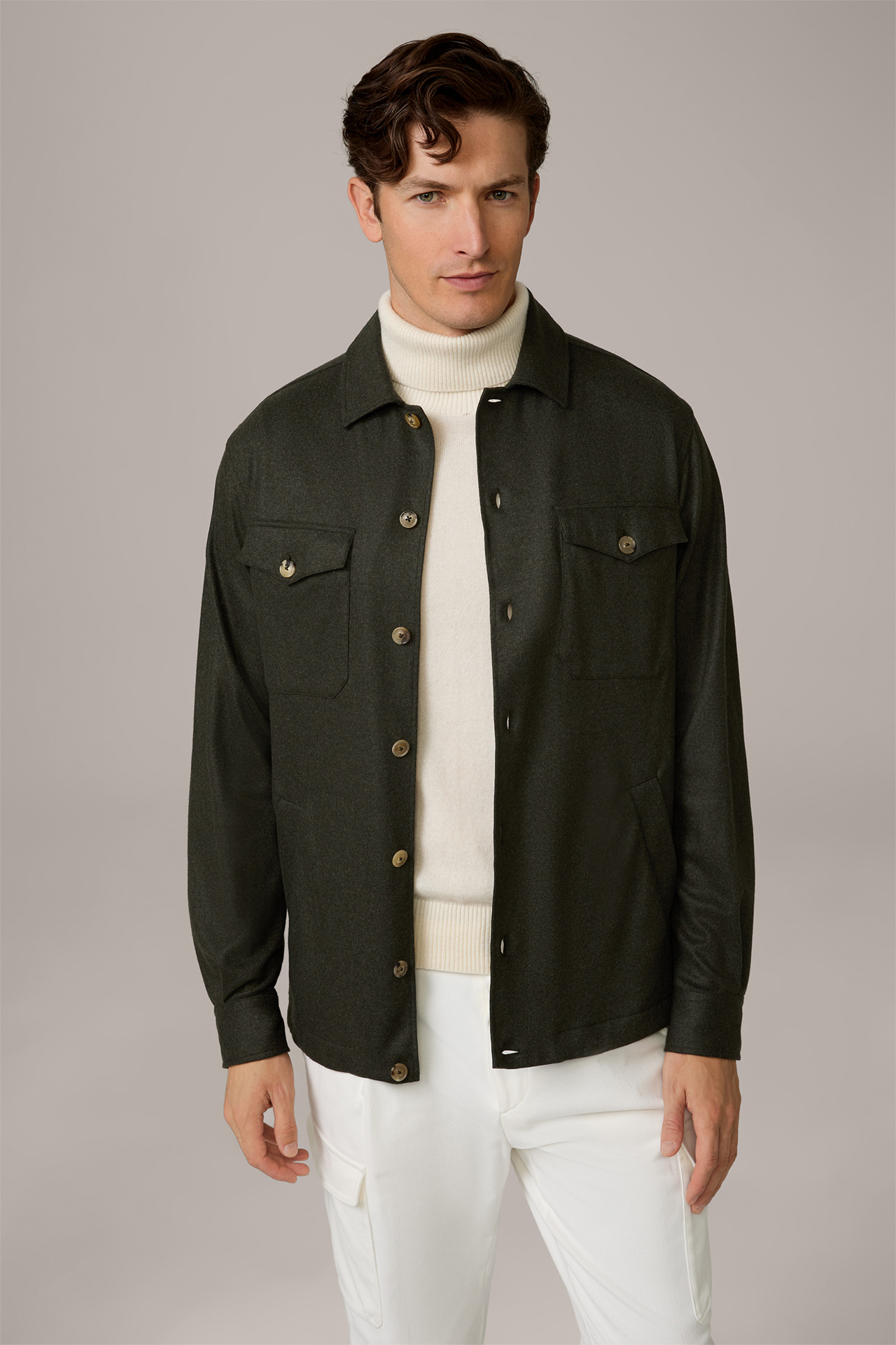 Cashmere-Overshirt Oslo in Oliv