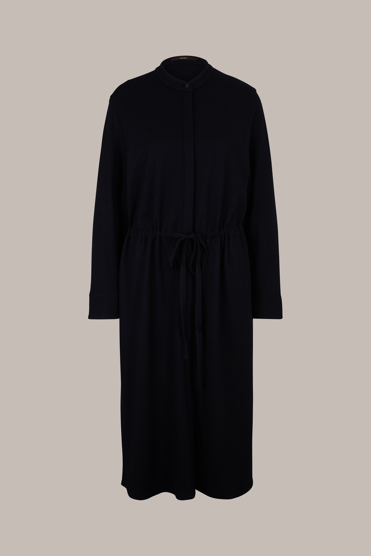 Wolljersey-Hemdblusenkleid in Midi-Länge in Navy