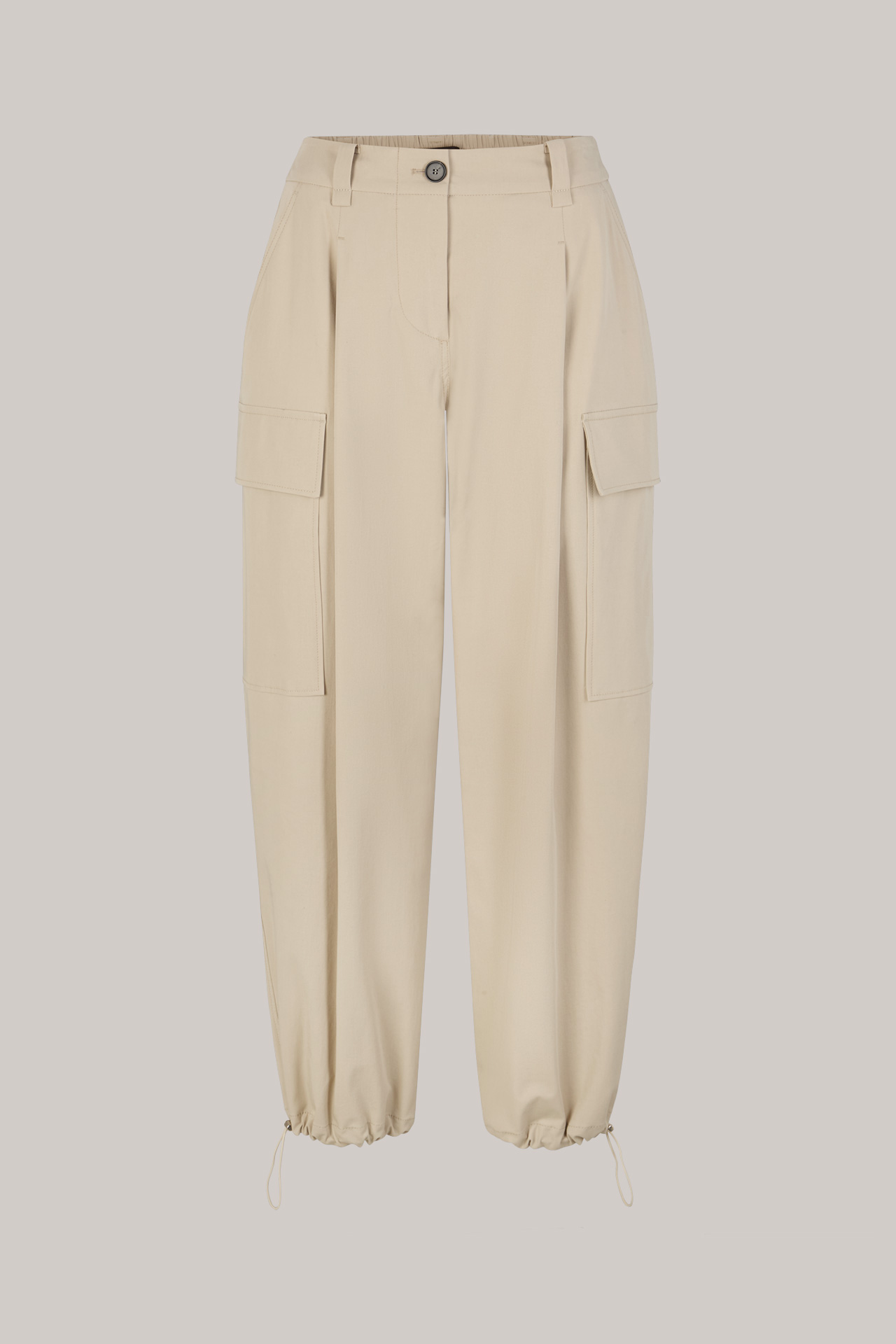 Baumwollstretch-Gabardine-Cargo-Ballon-Hose in Beige