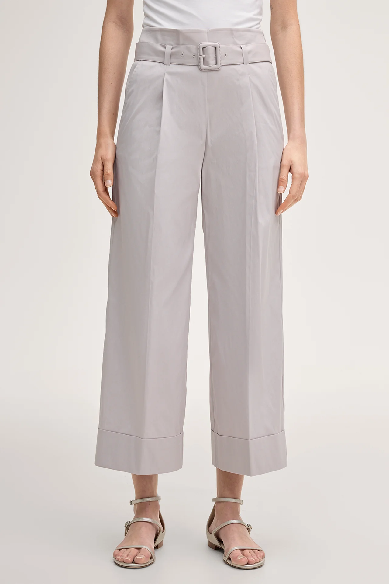 Baumwollstretch-Culotte mit Bundfalte in Beige