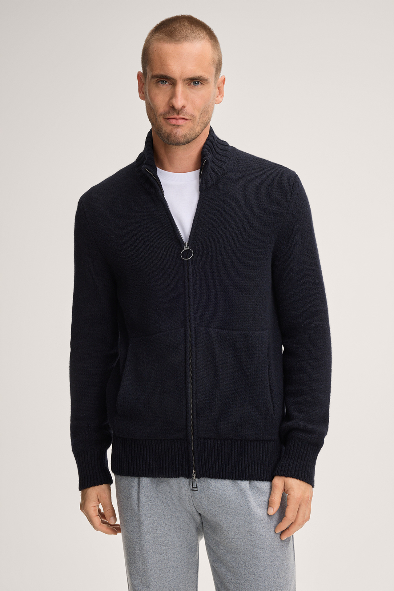 Cashmere-Strick-Jacke Ecosio mit Stehkragen in Navy