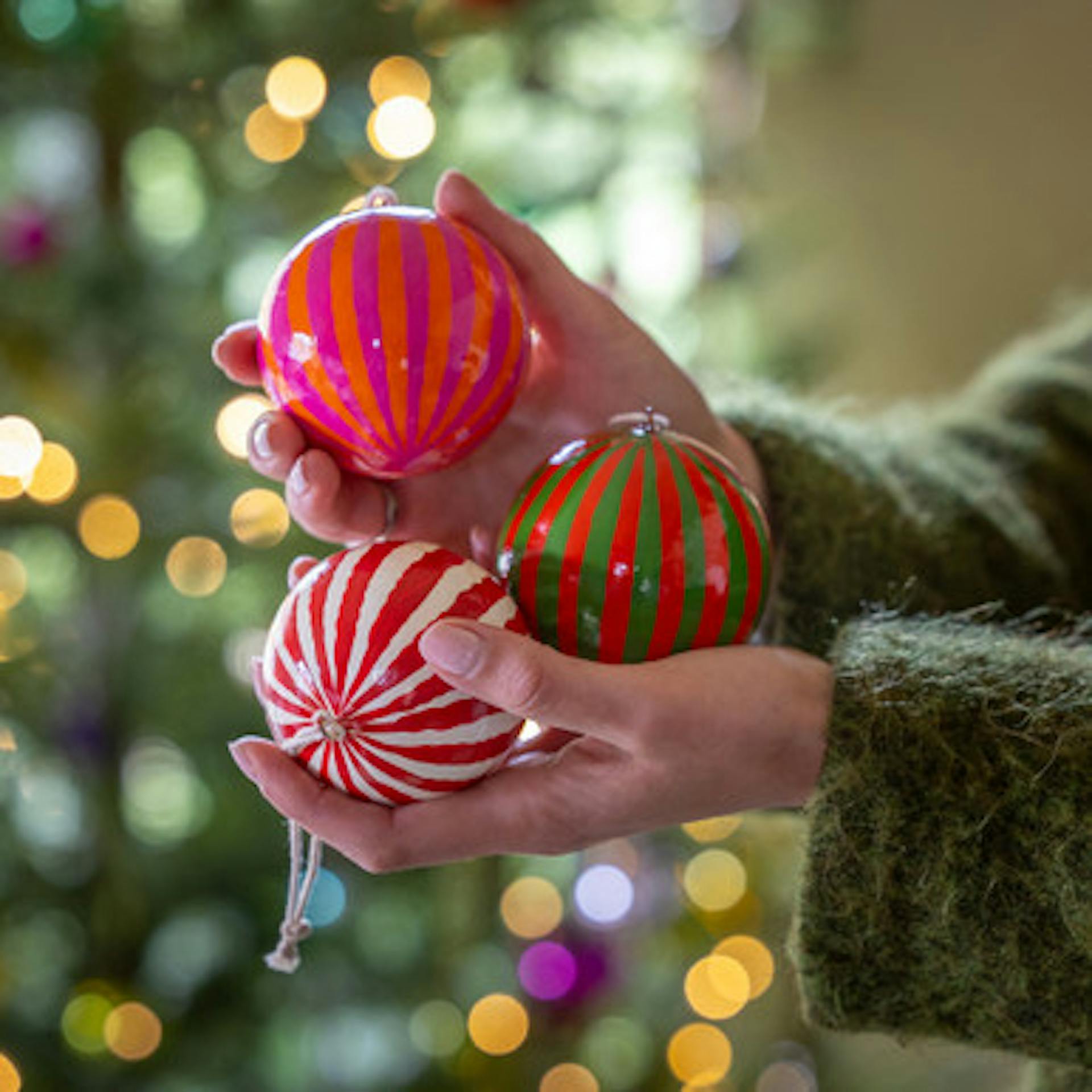 Papier-mâché Striped Carnival Baubles