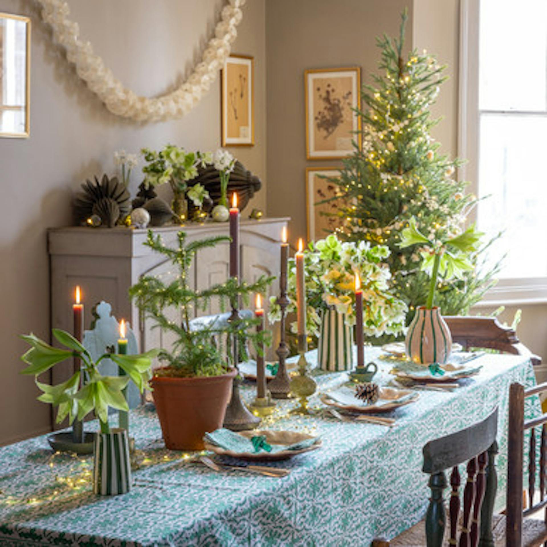 Emerald Blockprint Tablecloth