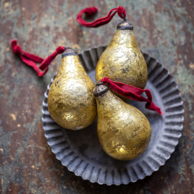 Antique Gold Glass Pear Decorations