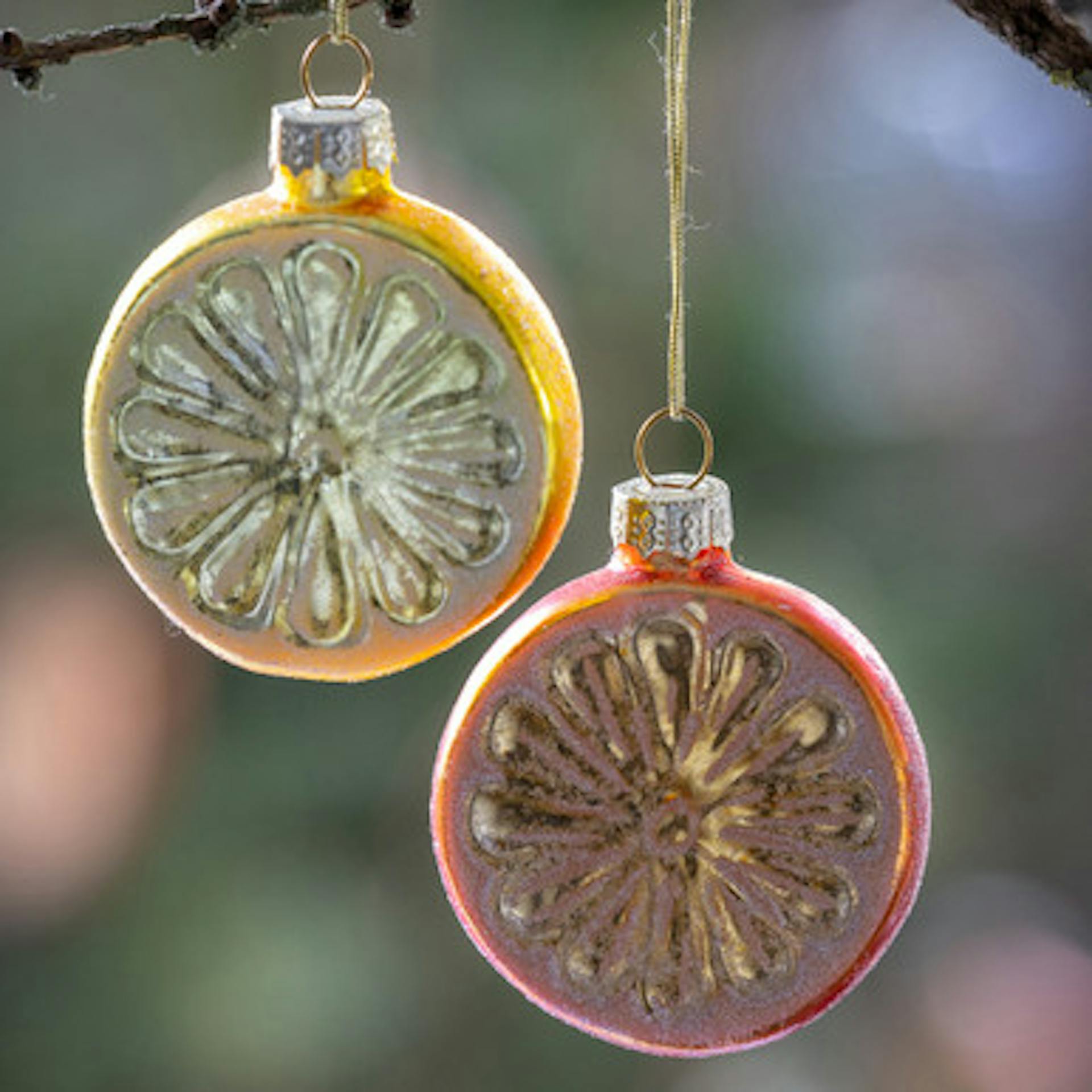 Orange and Lemon Slice Glass Baubles