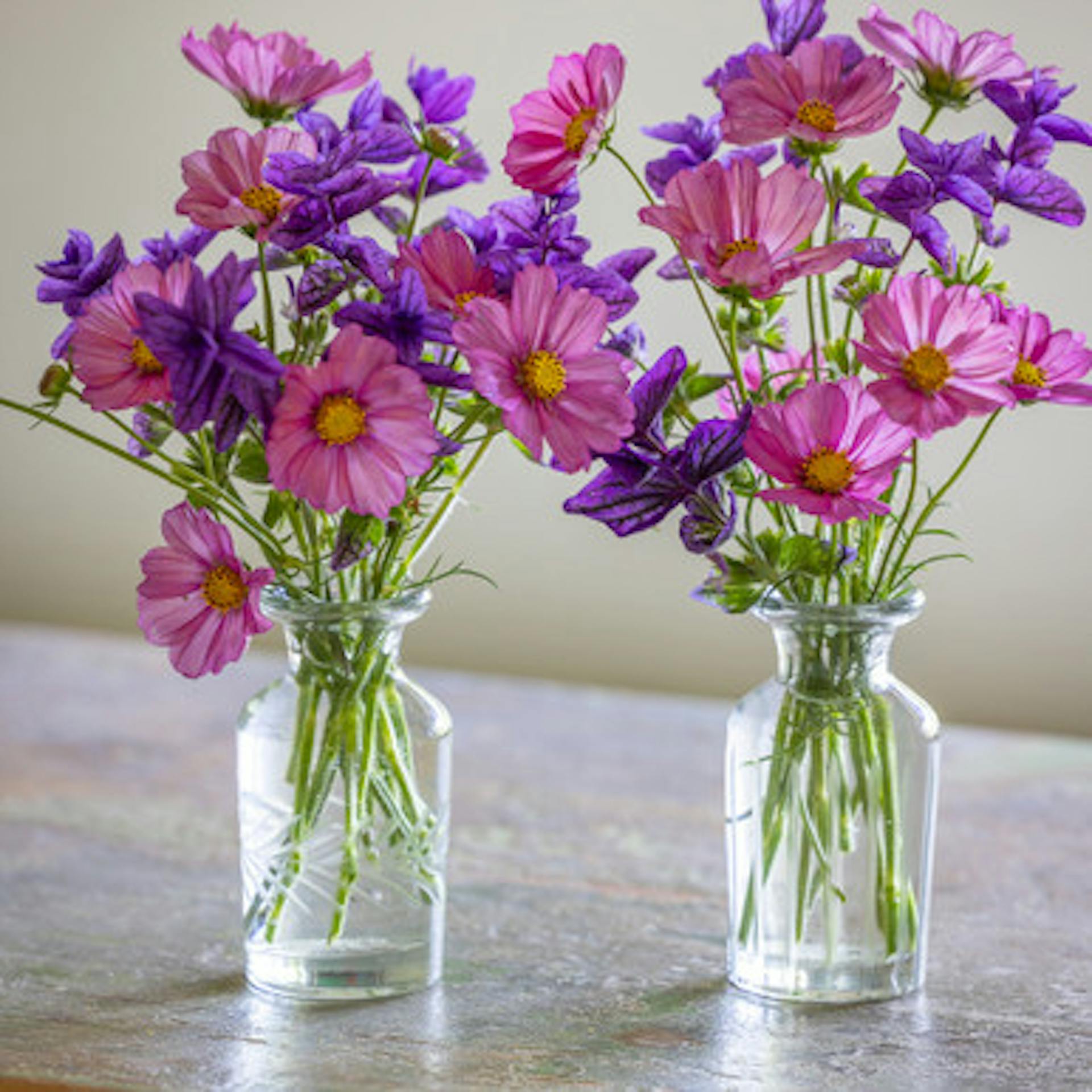 Etched Clear Glass Bud Vases