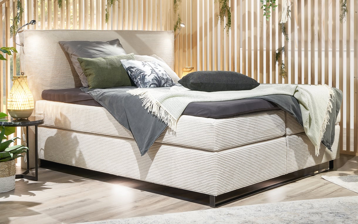 Boxspringbett Dubai, Cord beige, 180 x 200 cm