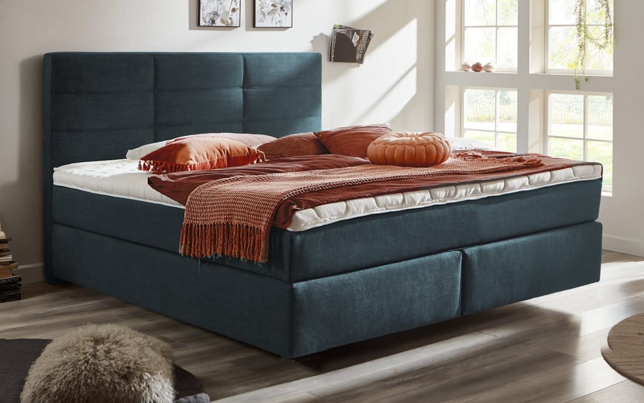 Boxspringbett Asetto in Bloom marine, Härtegrad 2/3, Liegefläche ca. 180 x 200 cm