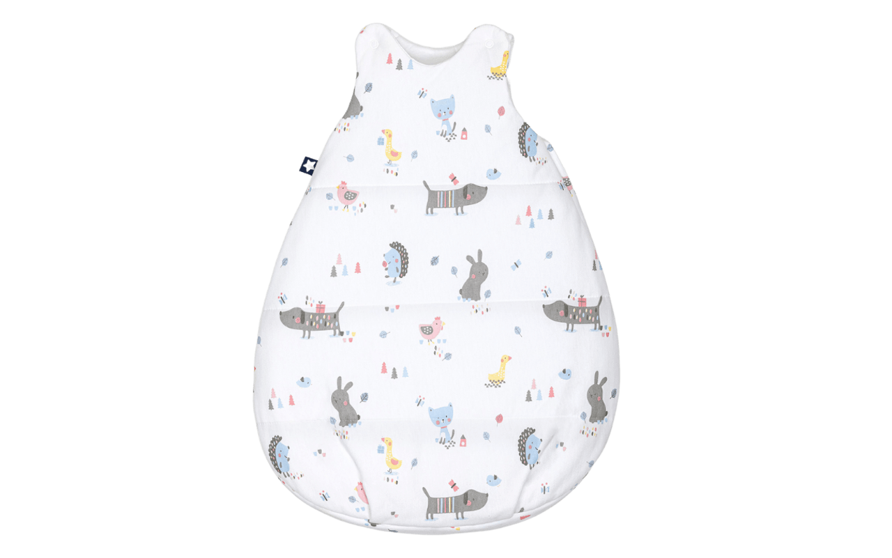 Jersey Sommerschlafsack in weiß mit Motiv Crazy Animals, Länge ca. 98 cm