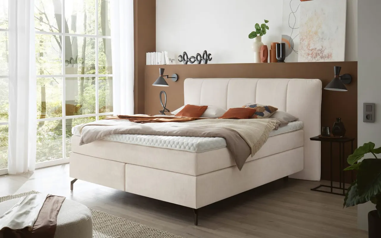 Boxspringbett Somo, elfenbeinfarbig, 180 x 200 cm, Härtegrad 2/3