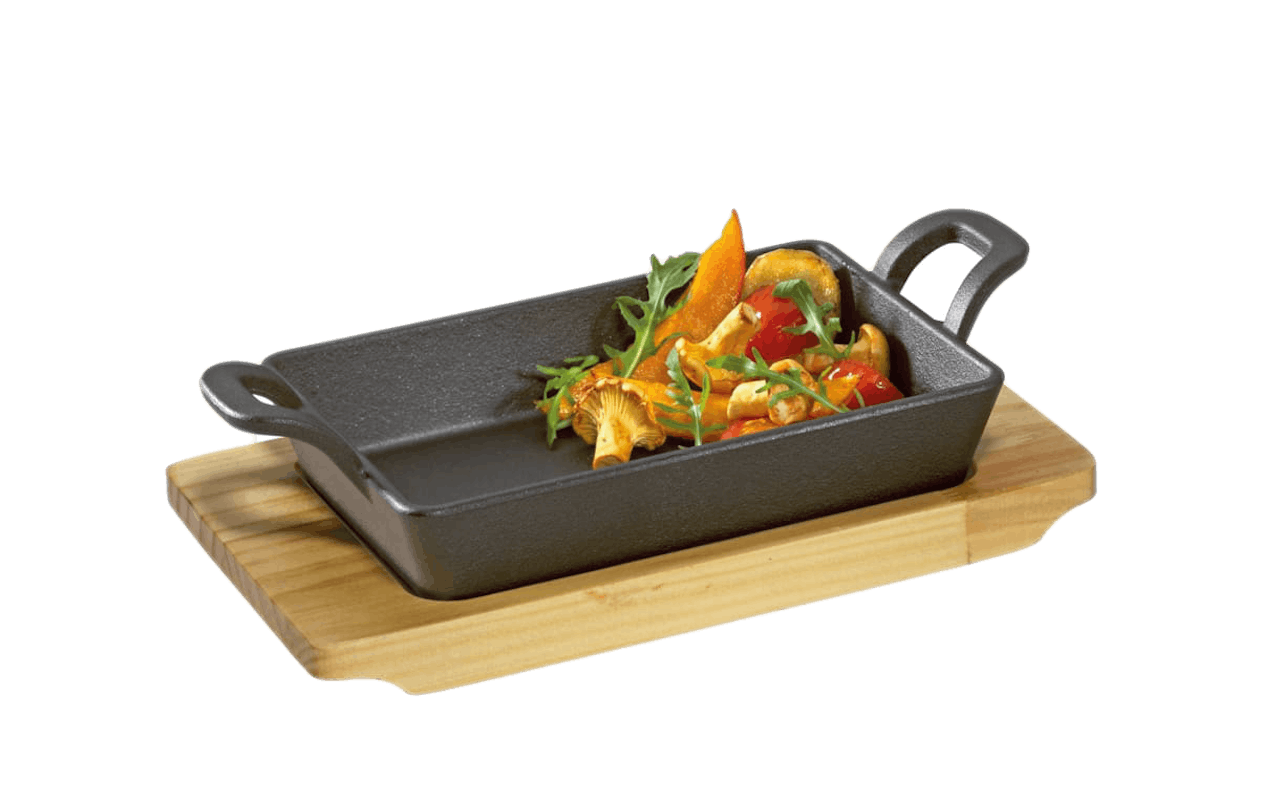 BBQ Servierpfanne mit Holzbrett, 12,5 x 6 x 21,5 cm