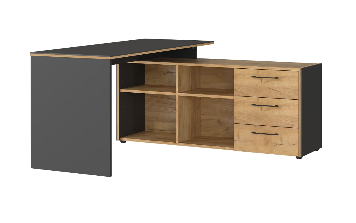 Winkelschreibtisch Podium in Eiche Navarra Nachbildung/graphit matt